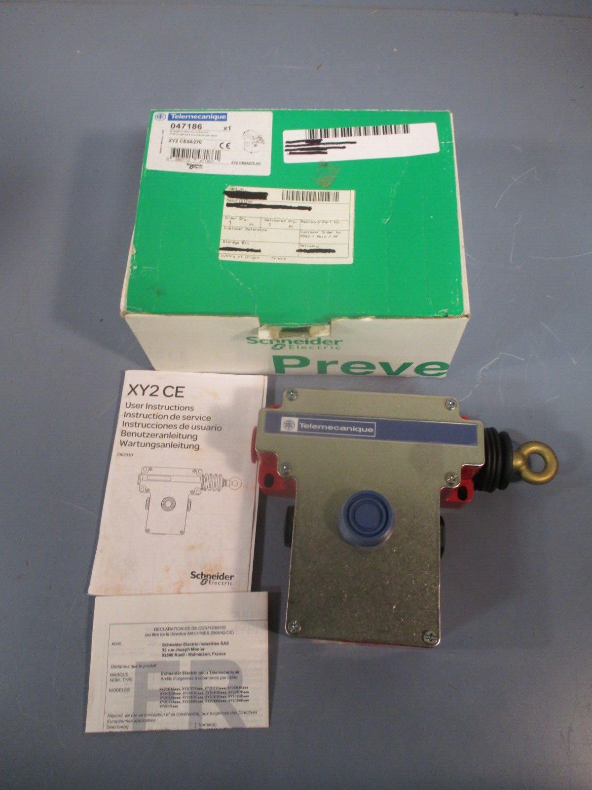 Latching emergency stop rope pull switch, Telemecanique rope pull switches XY2C, simple reset by flush push button