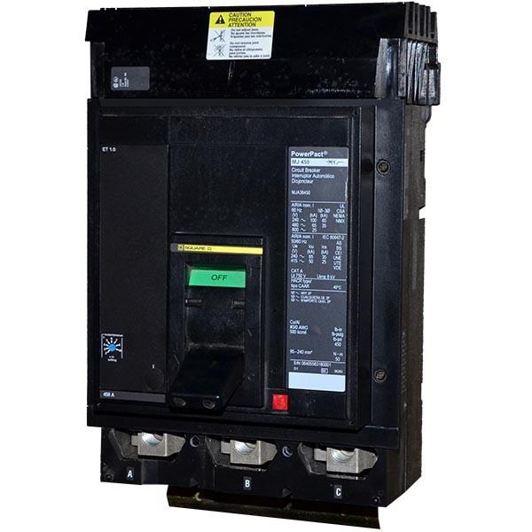 Circuit breaker, PowerPacT M, 450A, 3 pole, 600VAC, 25kA, I-Line, ET 1.0, 80%, ABC