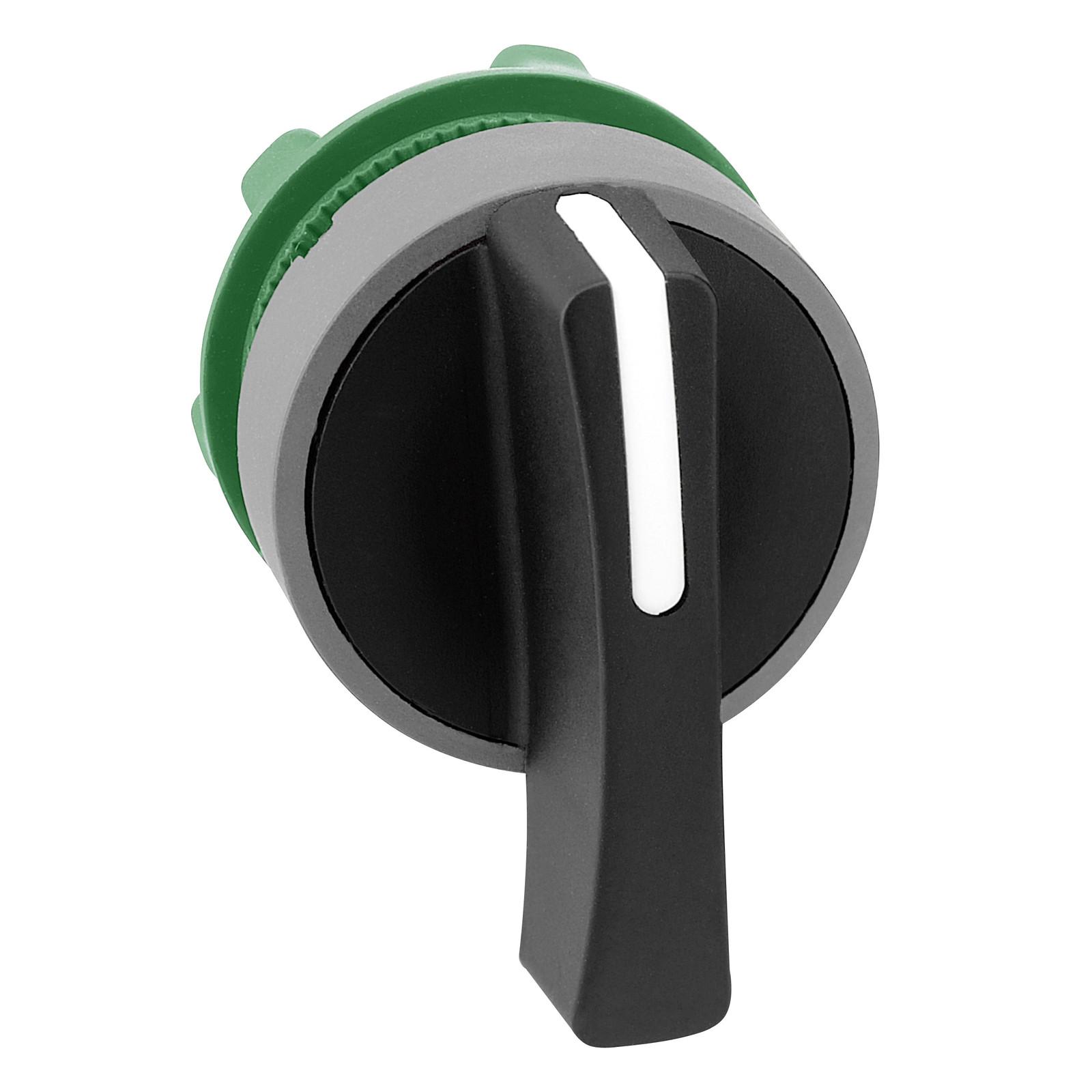 Harmony XB5, Selector switch head, plastic, black, Ø22, long handle, 3 positions, spring return to center, grey bezel