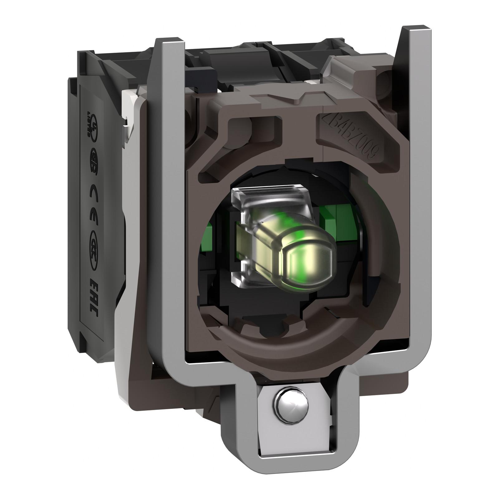 Complete body contact assembly and light block, Harmony XB4, with body fixing collar, universal LED, 110...120V, 2NO
