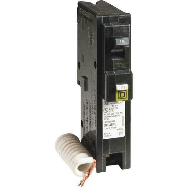 Mini circuit breaker, Homeline, 15A, 1 pole, 120VAC, 10kA AIR, combo arc fault, pigtail neutral, plug in, UL