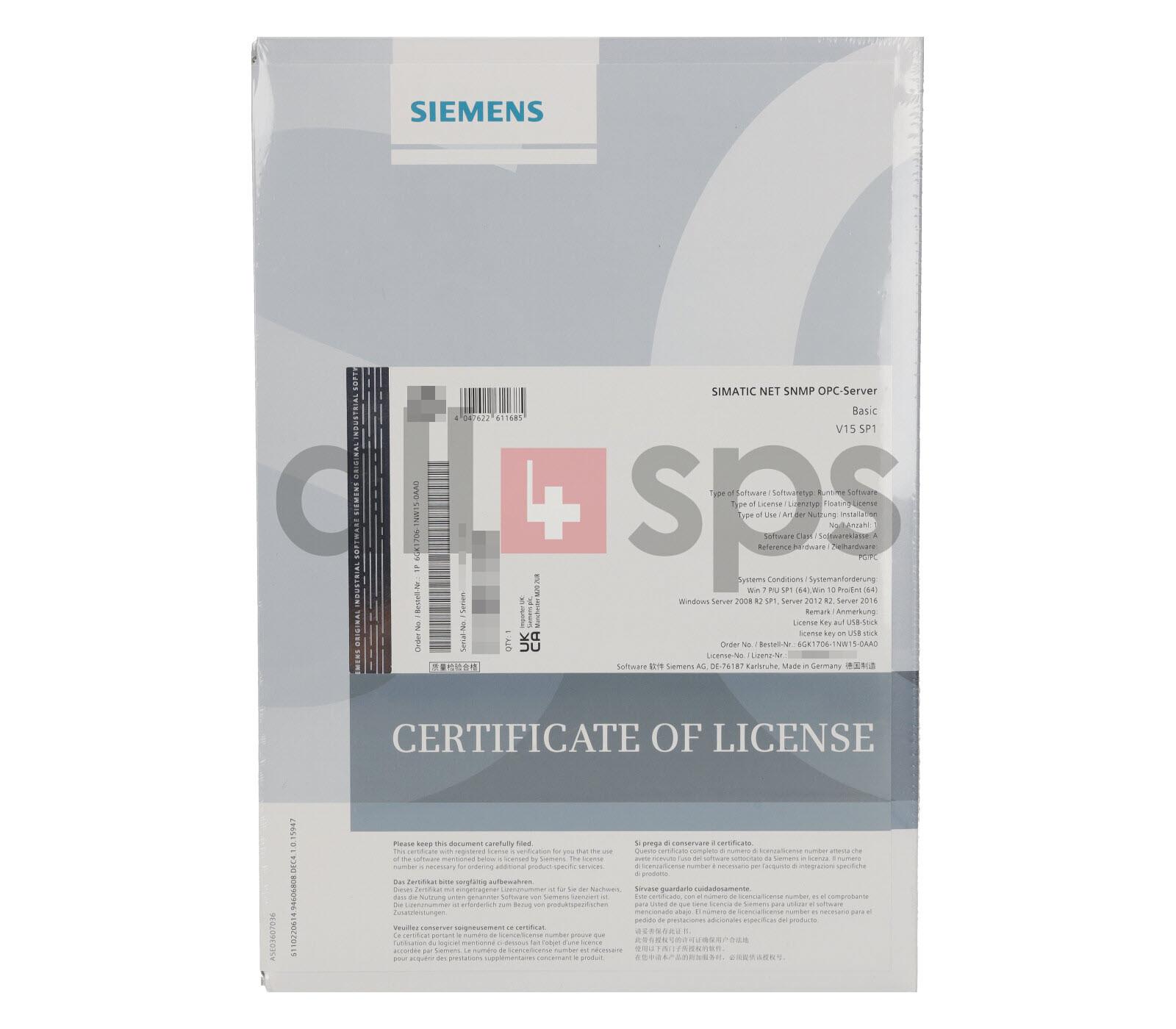 SIMATIC NET IE SNMP OPC SERVER BASIC V15 6GK1706-1NW15-0AA0 NS)