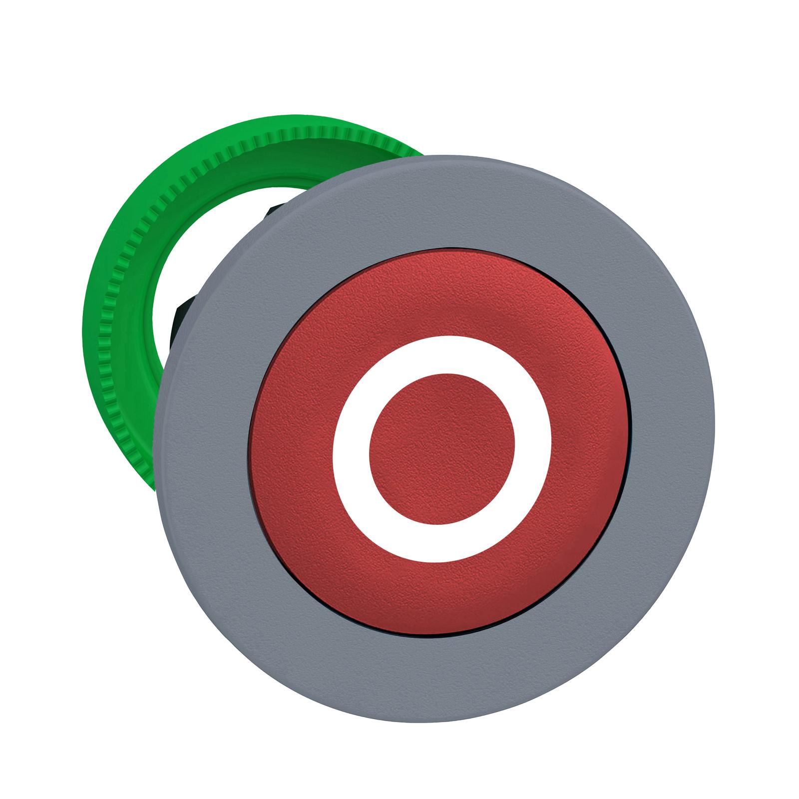 Flush mounted push button head, Harmony XB5, plastic, red, 30mm, spring return, marked O, grey bezel