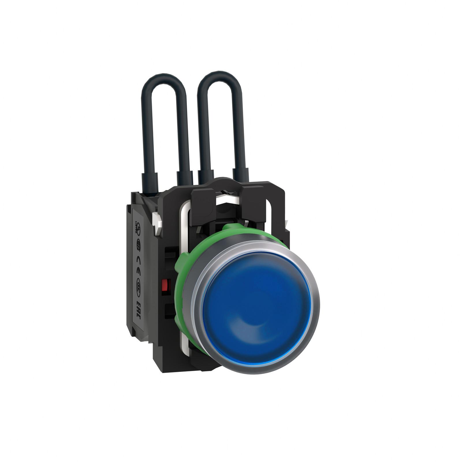 Push-to-test pilot light, Harmony XB5, plastic, blue, universal LED, screw clamp terminals, 24V