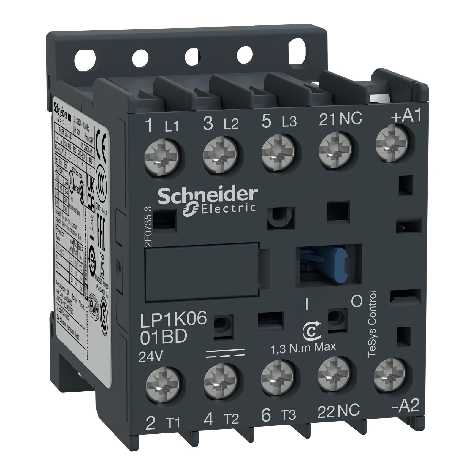 Contactor, TeSys K, 3P, AC-3, lt or eq to 440V, 6A, 1 NC aux, 48VDC coil