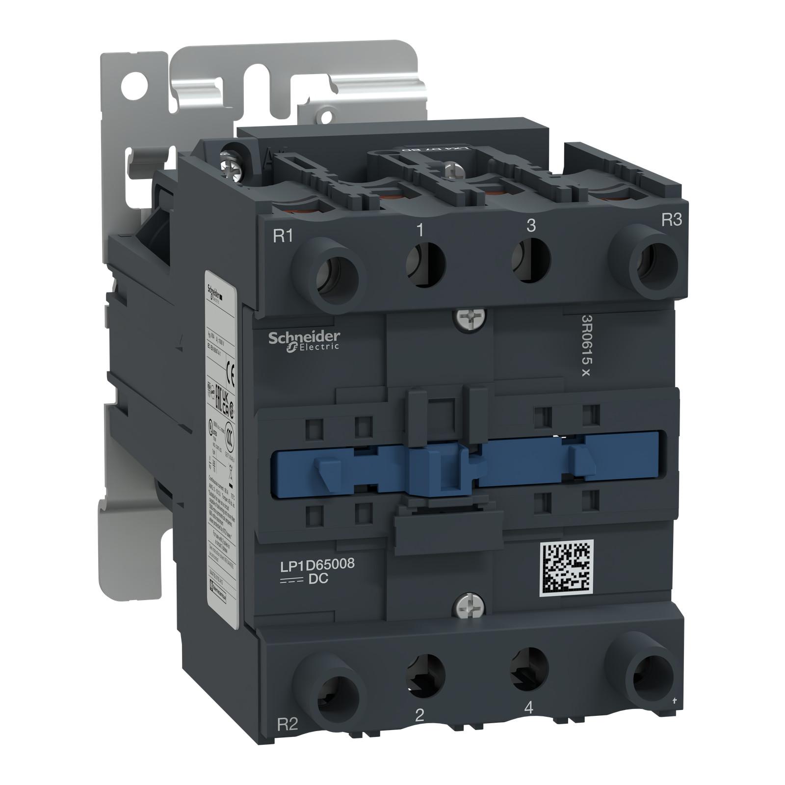 IEC contactor, TeSys Deca, nonreversing, 80A resistive, 4 pole, 2 NO and 2 NC, 110VDC coil, open style