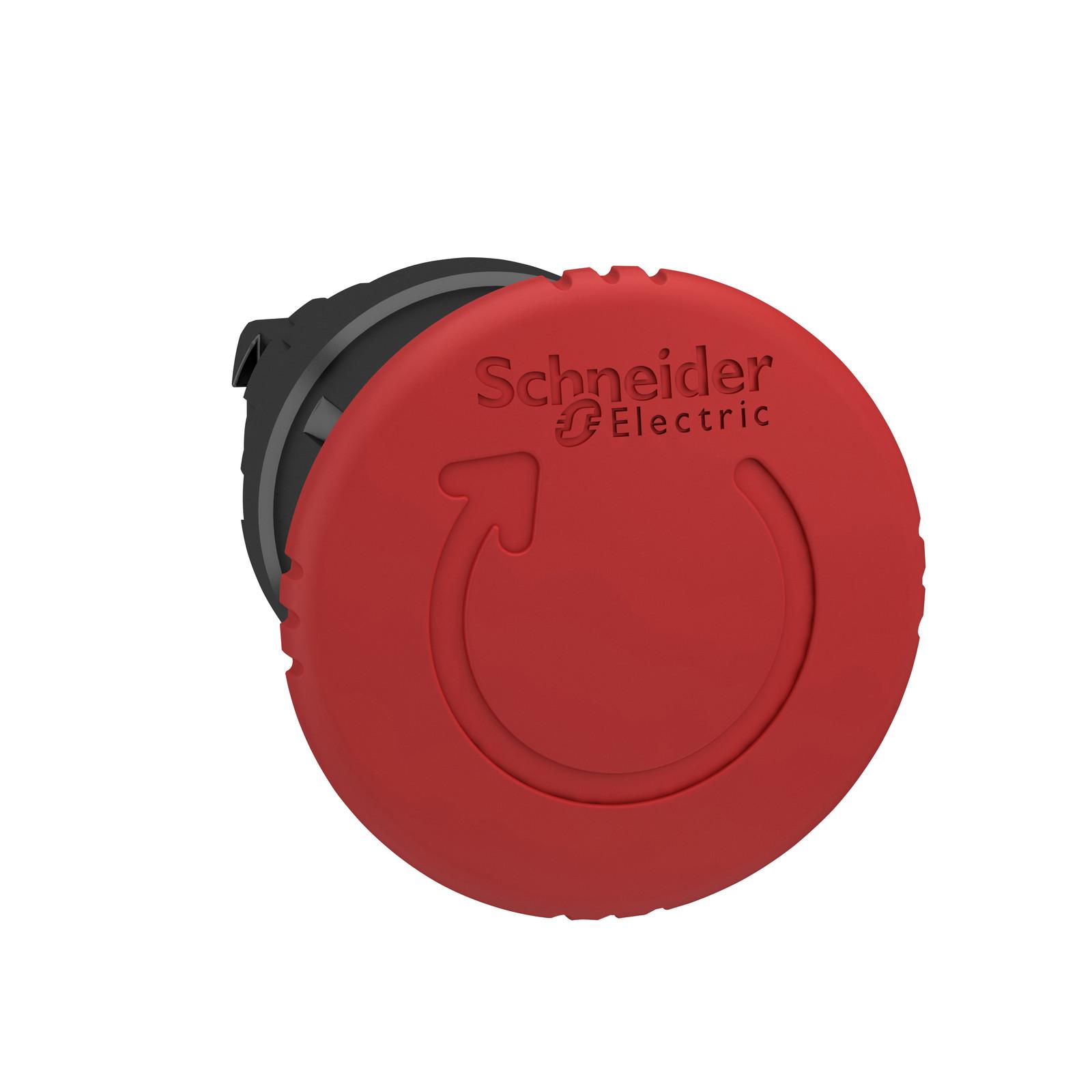 Emergency stop head, Harmony XB4, switching off, black metal, red mushroom 40mm, 22mm, trigger latching turn to release