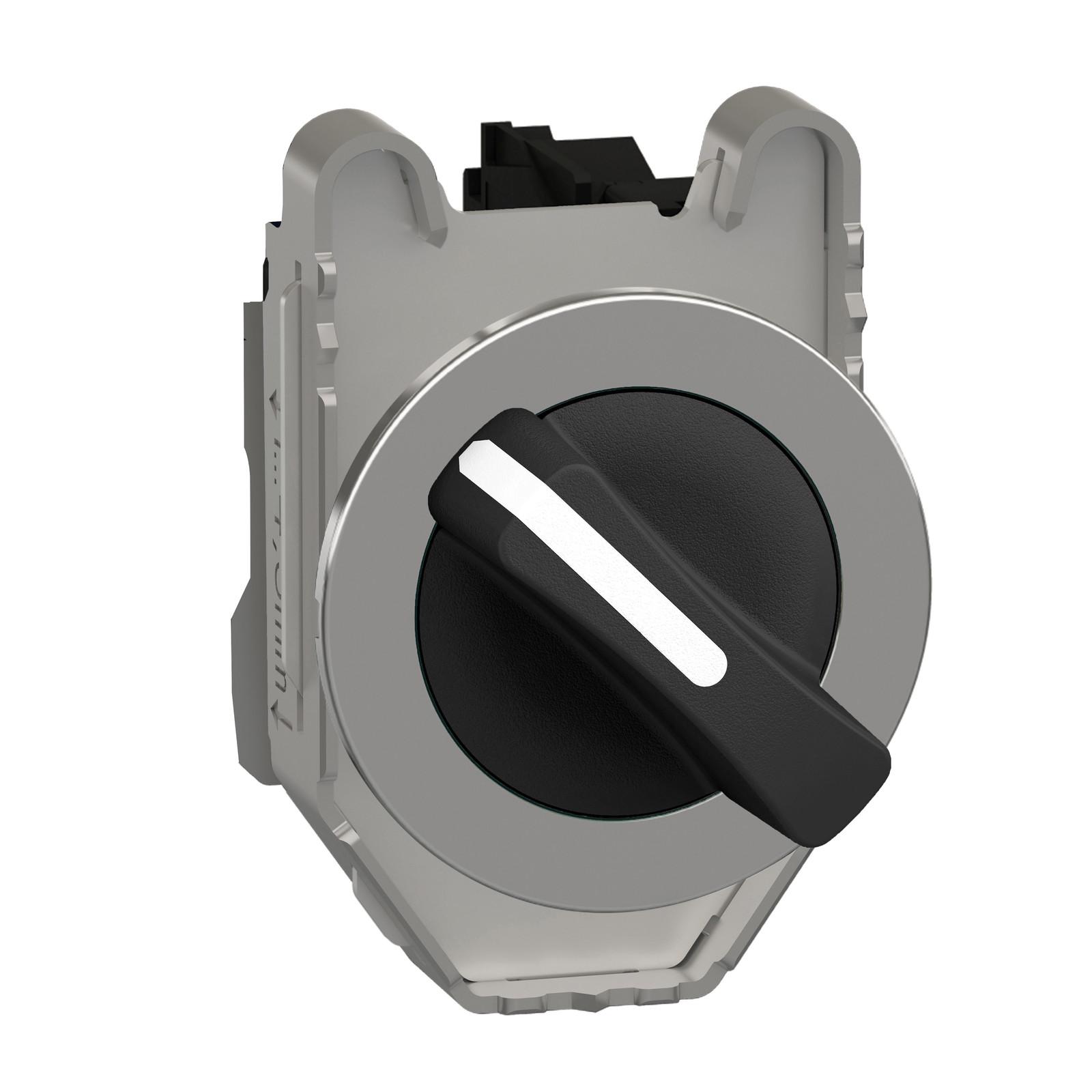 Selector switch flush mounted, Harmony XB4, metal, black, 30mm, long handle, 2 positions, stay put, 1NO