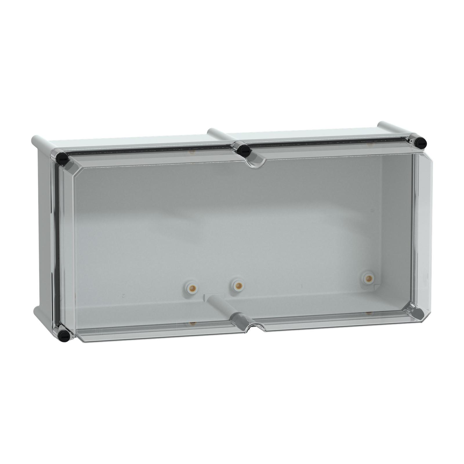 PLS box, polyester rear, transparent PC cover IP66 27x54x23cm