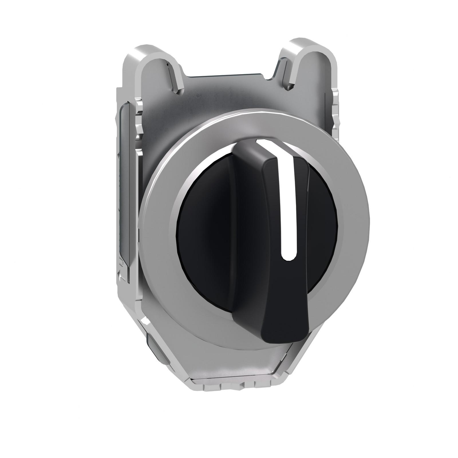 Head for selector switch, Harmony XB4, black handle, flush, 30mm, 3 positions, spring return