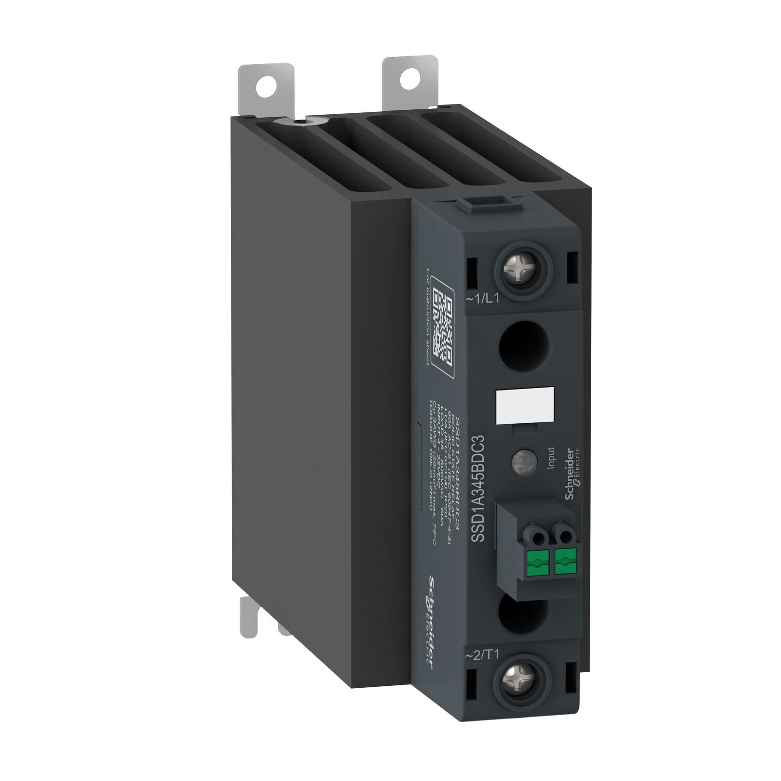 DIN rail mount, Harmony Solid State Relays, 60A, zeroVoltage switching, contactor configuration spring input, input 4 to 32V DC, output 48 to 600V AC