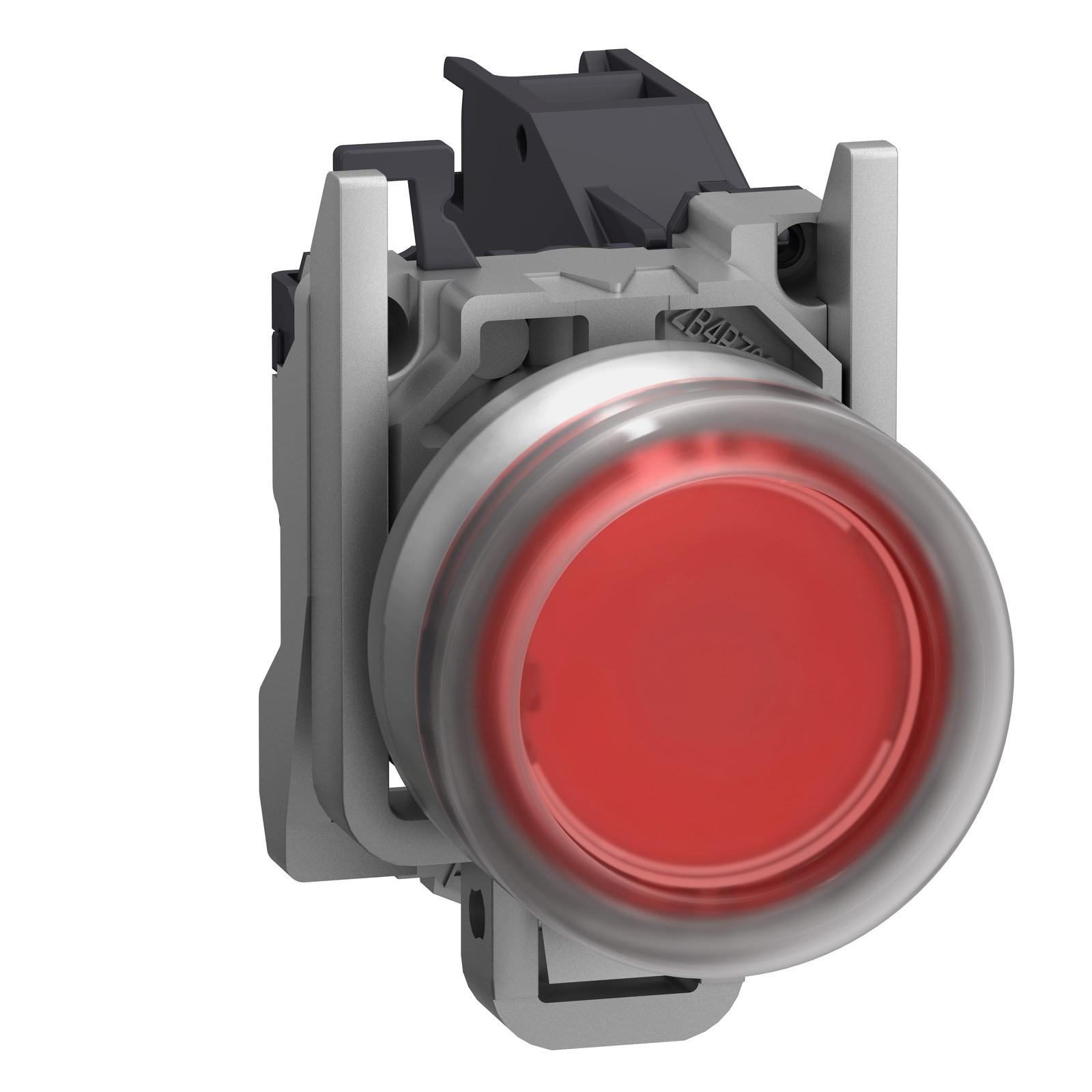 Complete push button, Harmony XB4 - ATEX D, red projecting with boot, metal, 22mm, spring return, 1NC