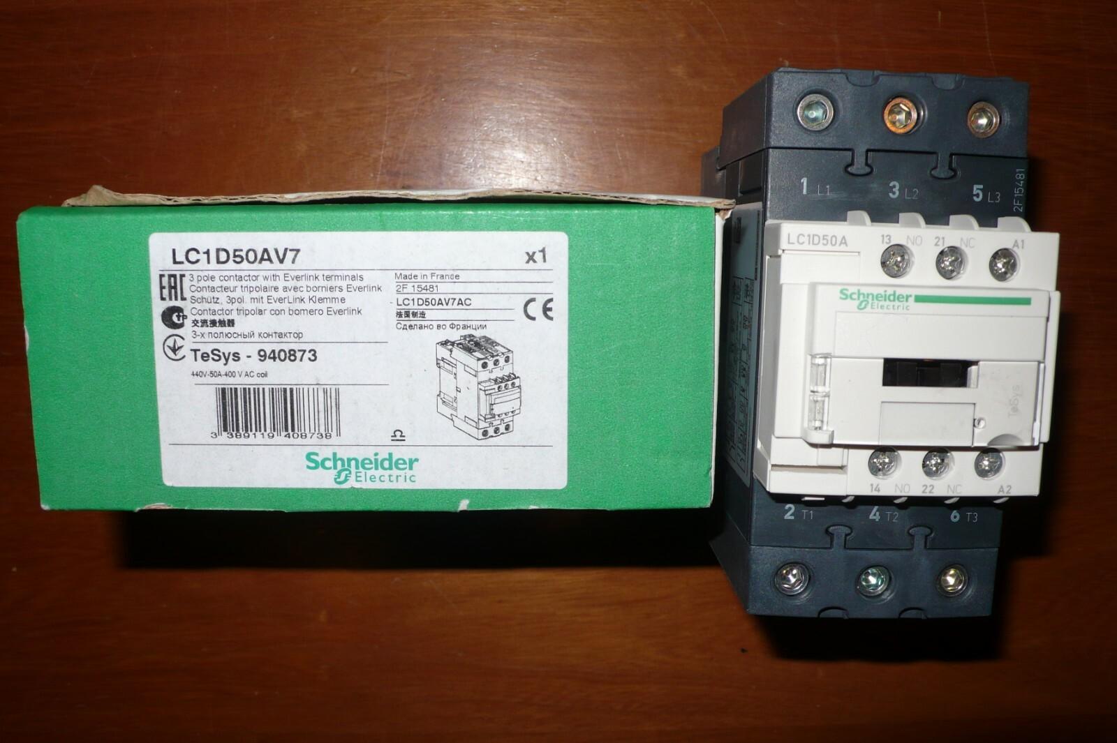 IEC contactor, TeSys Deca, nonreversing, 50A, 40HP at 480VAC, up to 100kA SCCR, 3 phase, 3 NO, 400VAC 50/60Hz coil, open