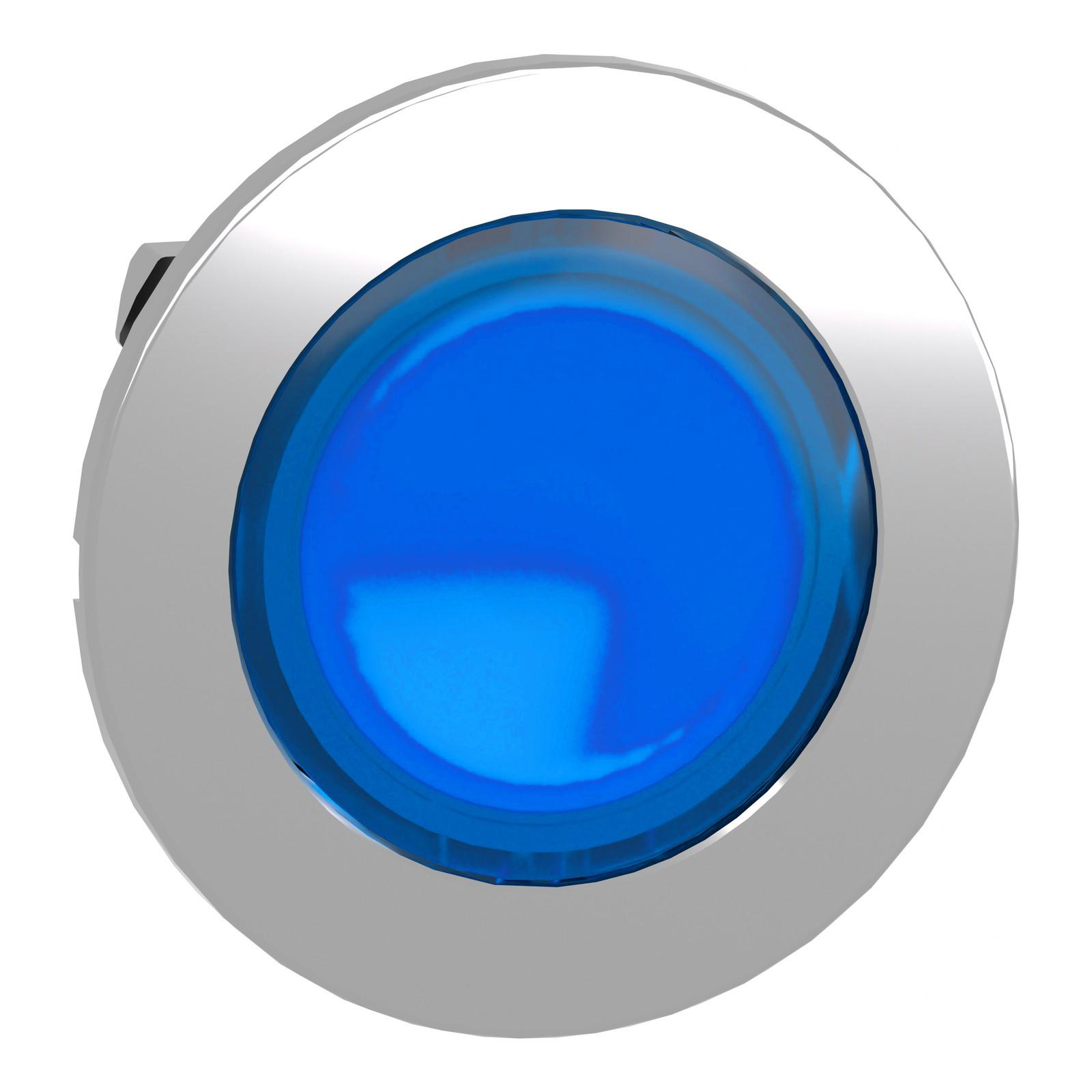 Head for illuminated push button, Harmony XB4, metal, blue flush mounted, 30mm, universal LED, for legend of insertion