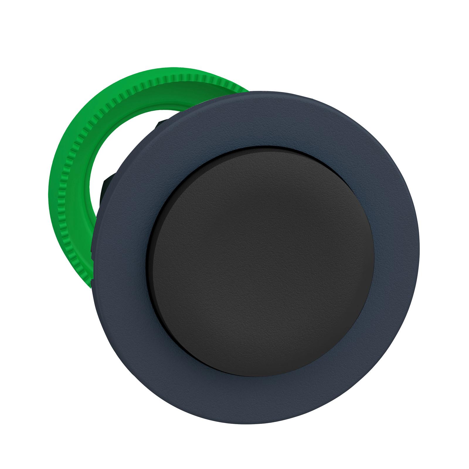 Harmony XB5, Antimicrobial Flush mounted push button head, plastic, projecting, black, Ø30, spring return, unmarked, dark grey bezel