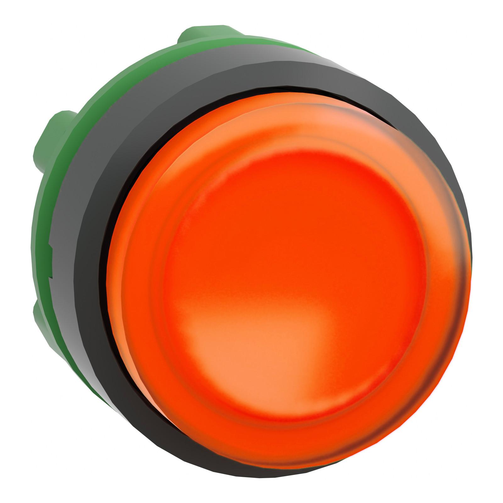 Head for illuminated push button, Harmony XB5, orange projecting, 22mm, universal LED, spring return, unmarked