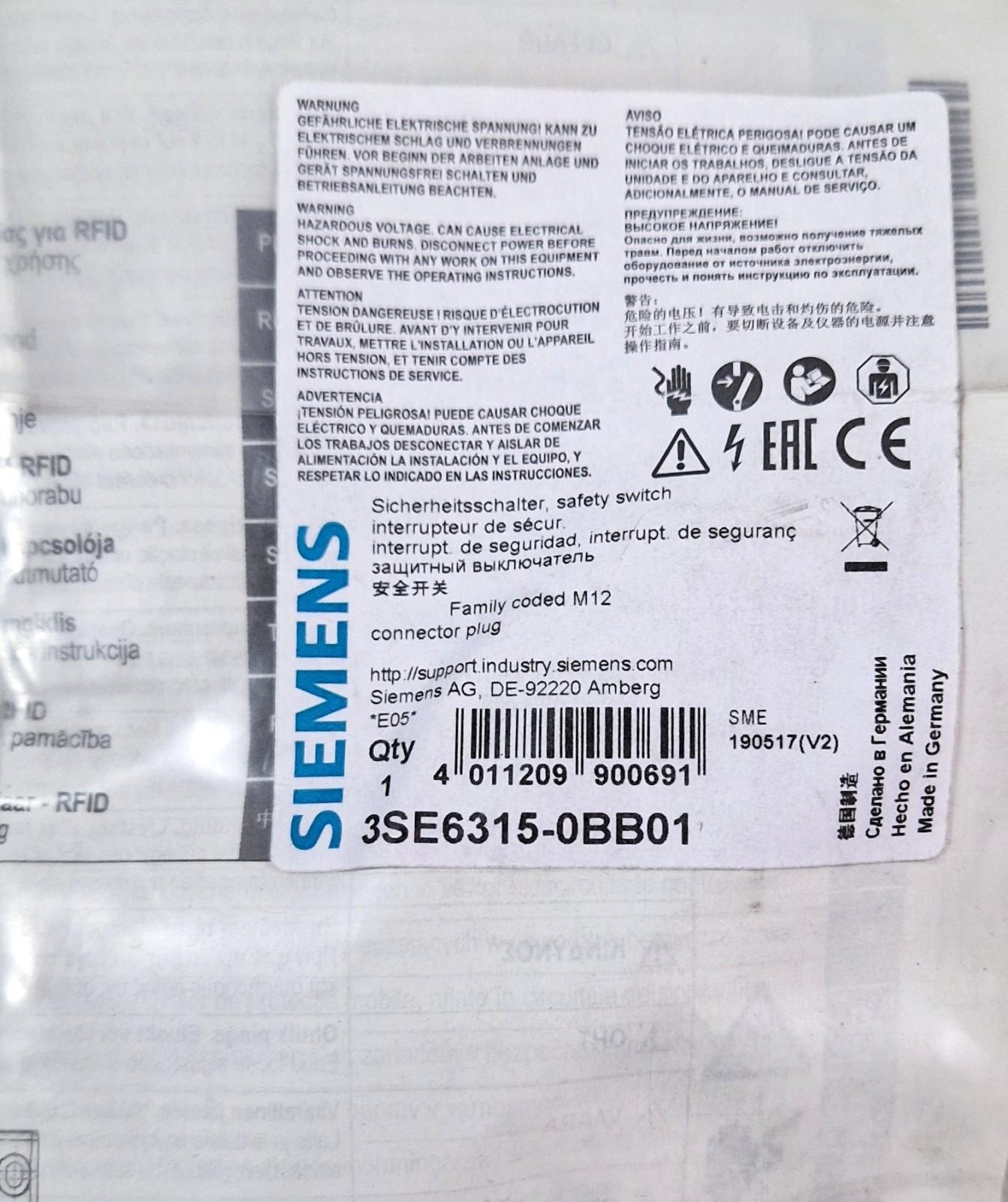 3SE6315-0BB01 Interrupteur De Sécurité Sans Contact RFID