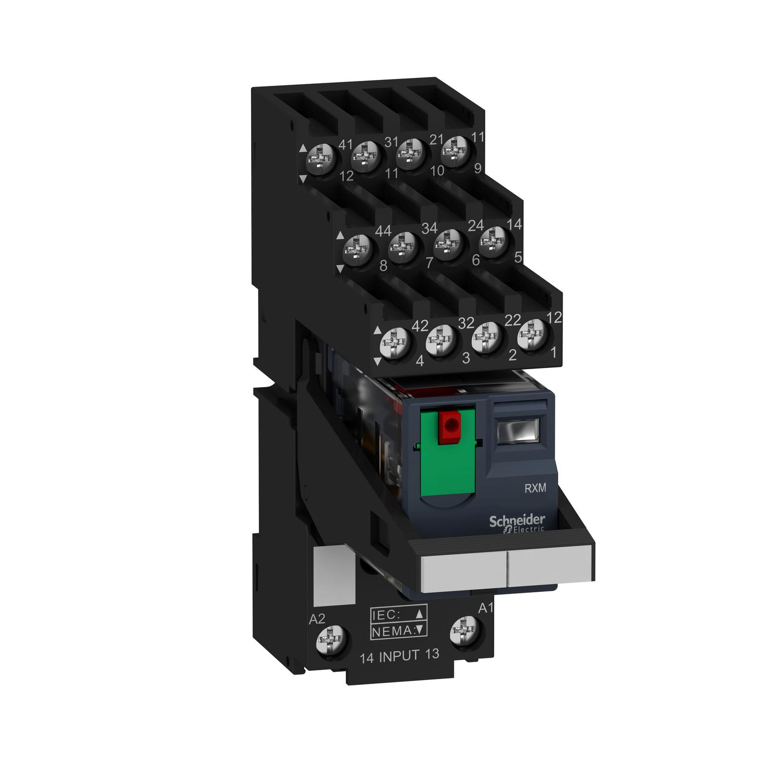 miniature plug in relay pre assembled, Harmony Electromechanical Relays, 6A, 4CO, lockable test but to n, separate terminals socket, 230V AC