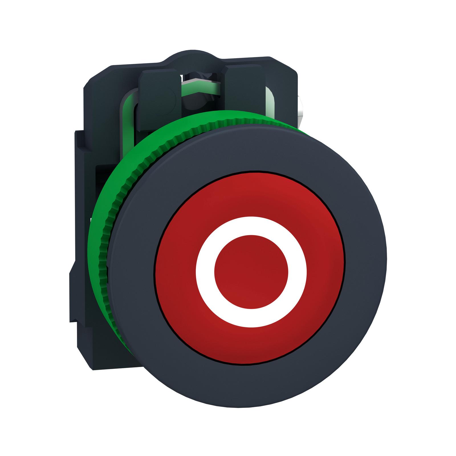 Harmony XB5, Antimicrobial Push button flush mounted, plastic, red, Ø30, spring return,marked O, 1 NC