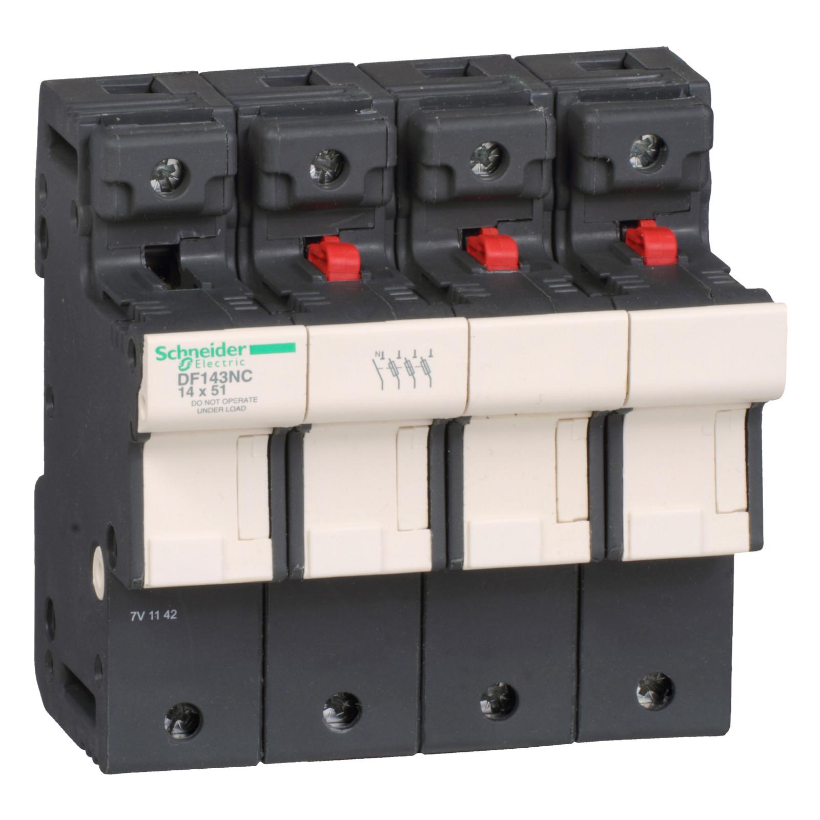 Fuse carrier, TeSys DF, 3P+N, 50A, 690VAC, fuse size 14x51mm, with tubular link
