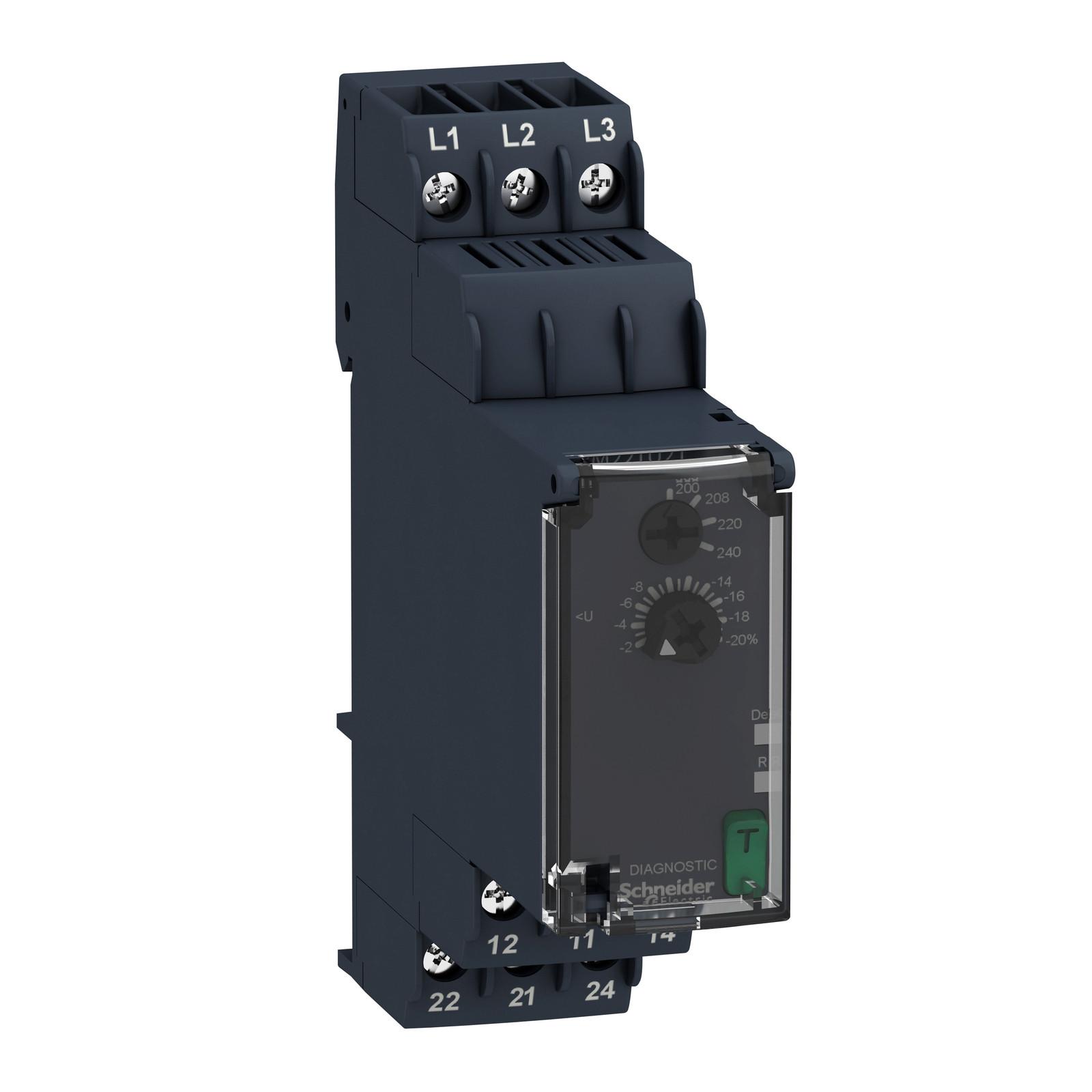 3-phase control relay, Harmony Control Relays, 8A, 2CO, undervoltage detection, 200…240V AC