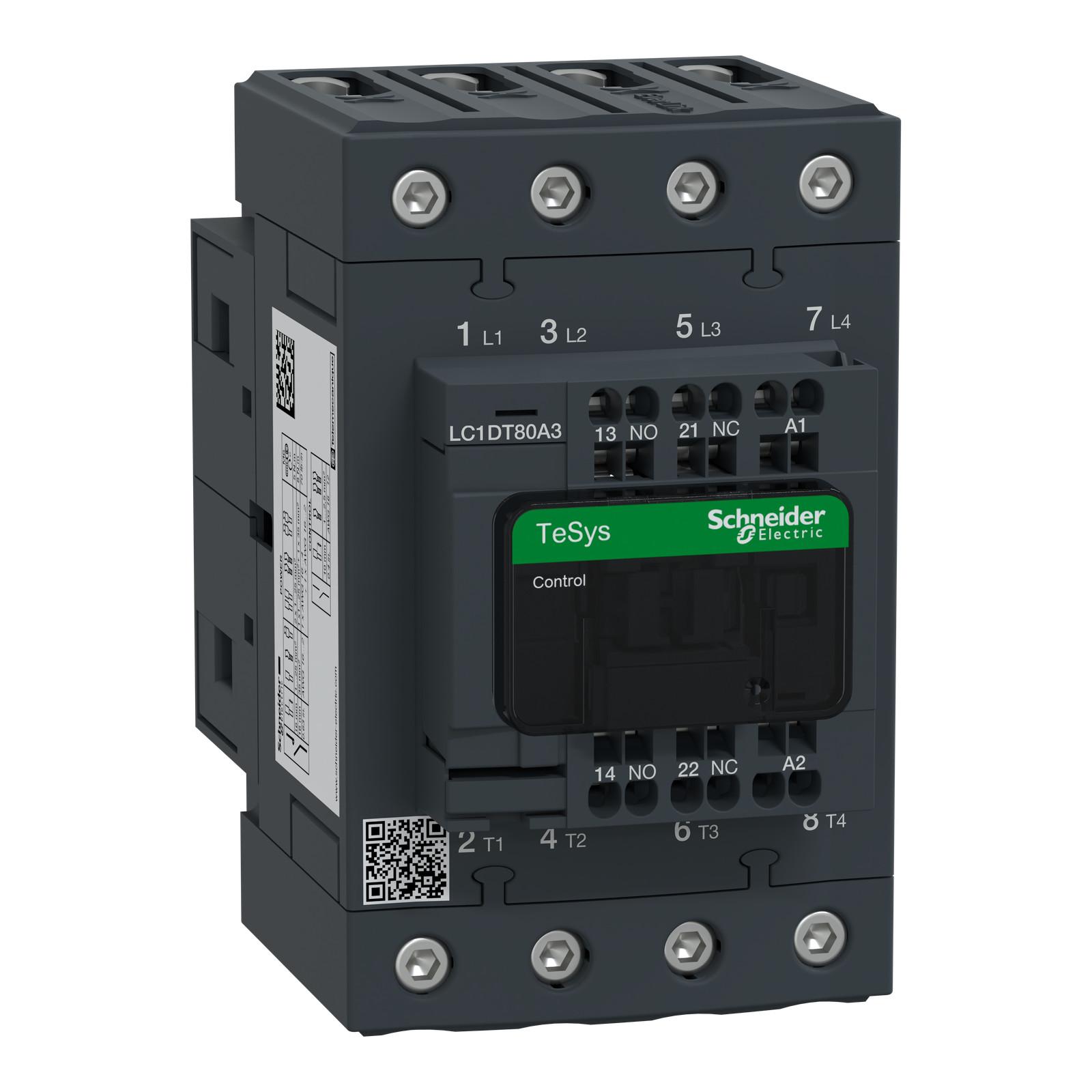 IEC contactor, TeSys Deca, nonreversing, 80A resistive, 4 pole, 4 NO, 230VAC 50/60Hz coil, open style