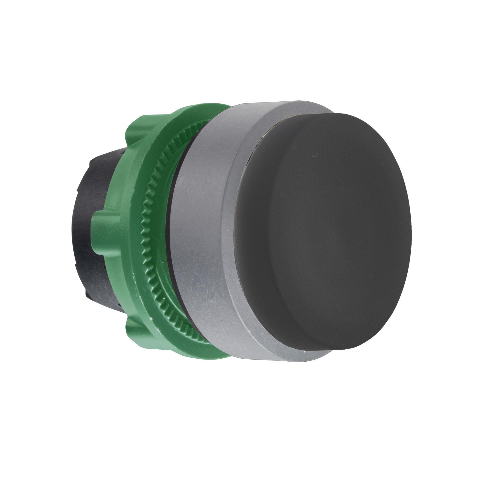 Harmony XB5, Push button head, plastic, projecting, black, Ø22, spring return, unmarked, grey bezel