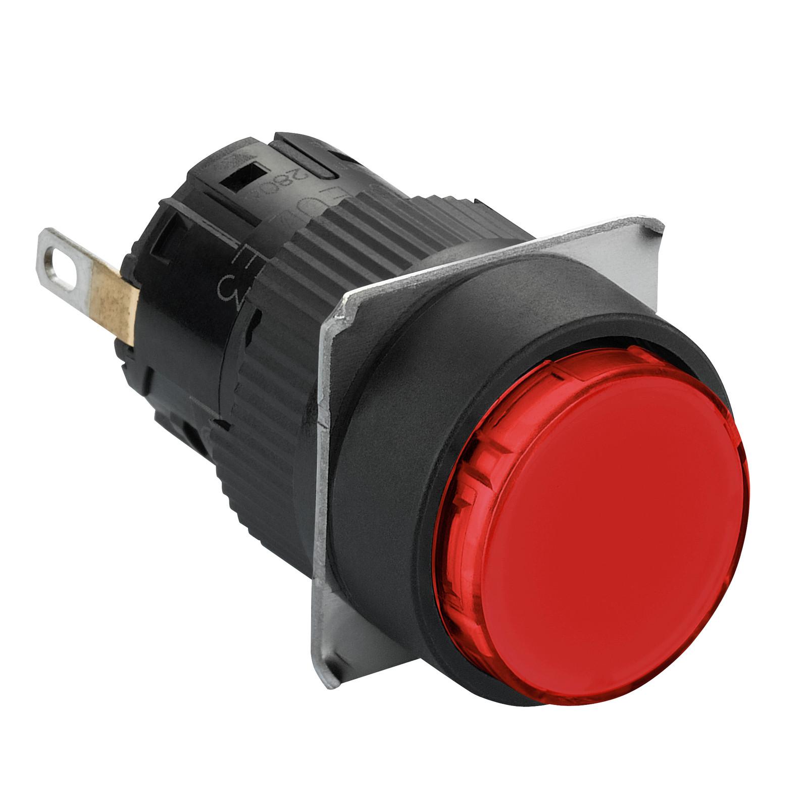 Monolithic pilot light, Harmony XB6E, round red, 16mm, plastic, IP65, integral LED, 24V DC