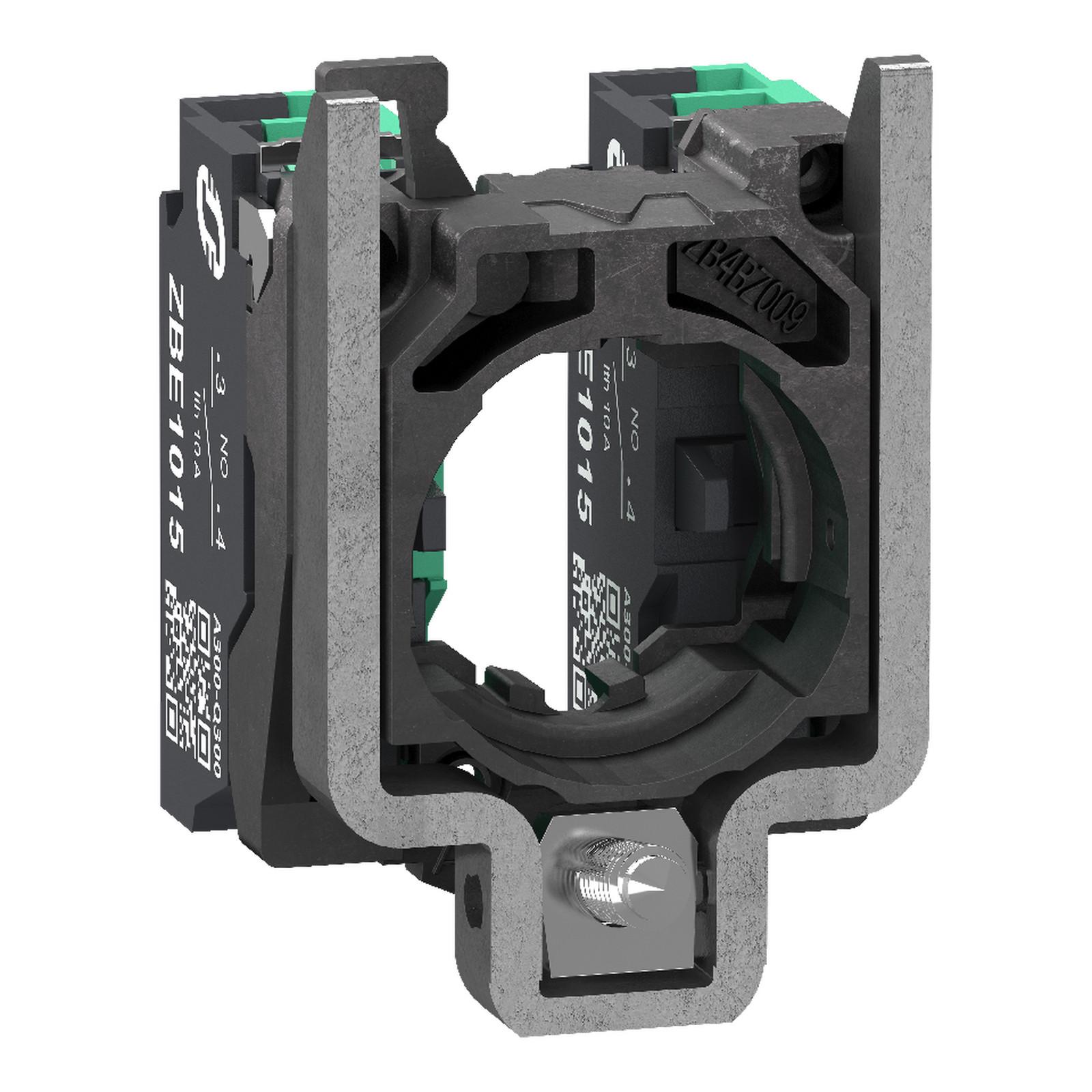 Single contact block with body fixing collar, Harmony XB4, metal, spring clamp terminal, 2NO