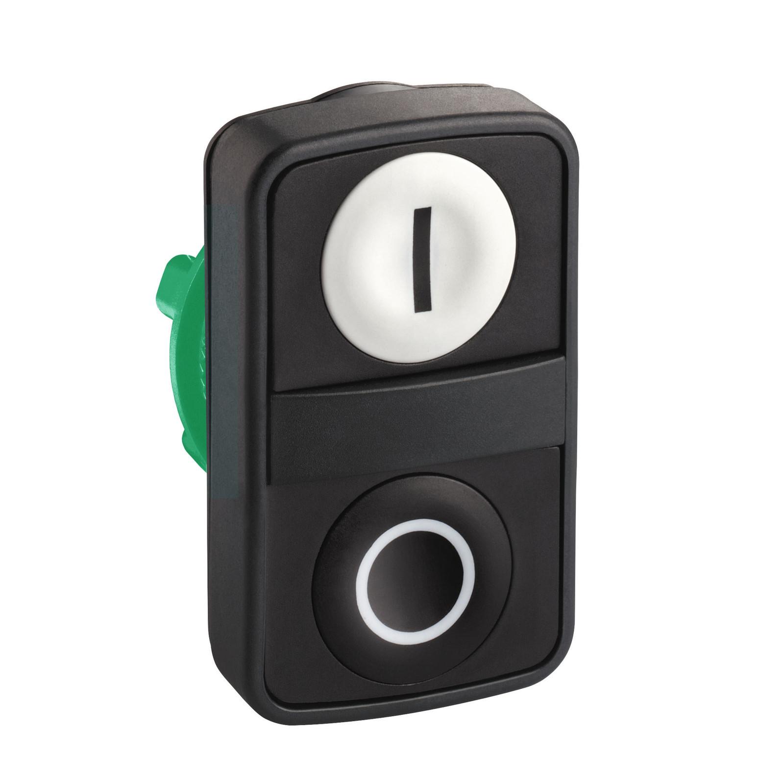 Head for double headed push button, Harmony XB5, plastic, 22mm, 1 white flush marked I + 1 black flush marked O