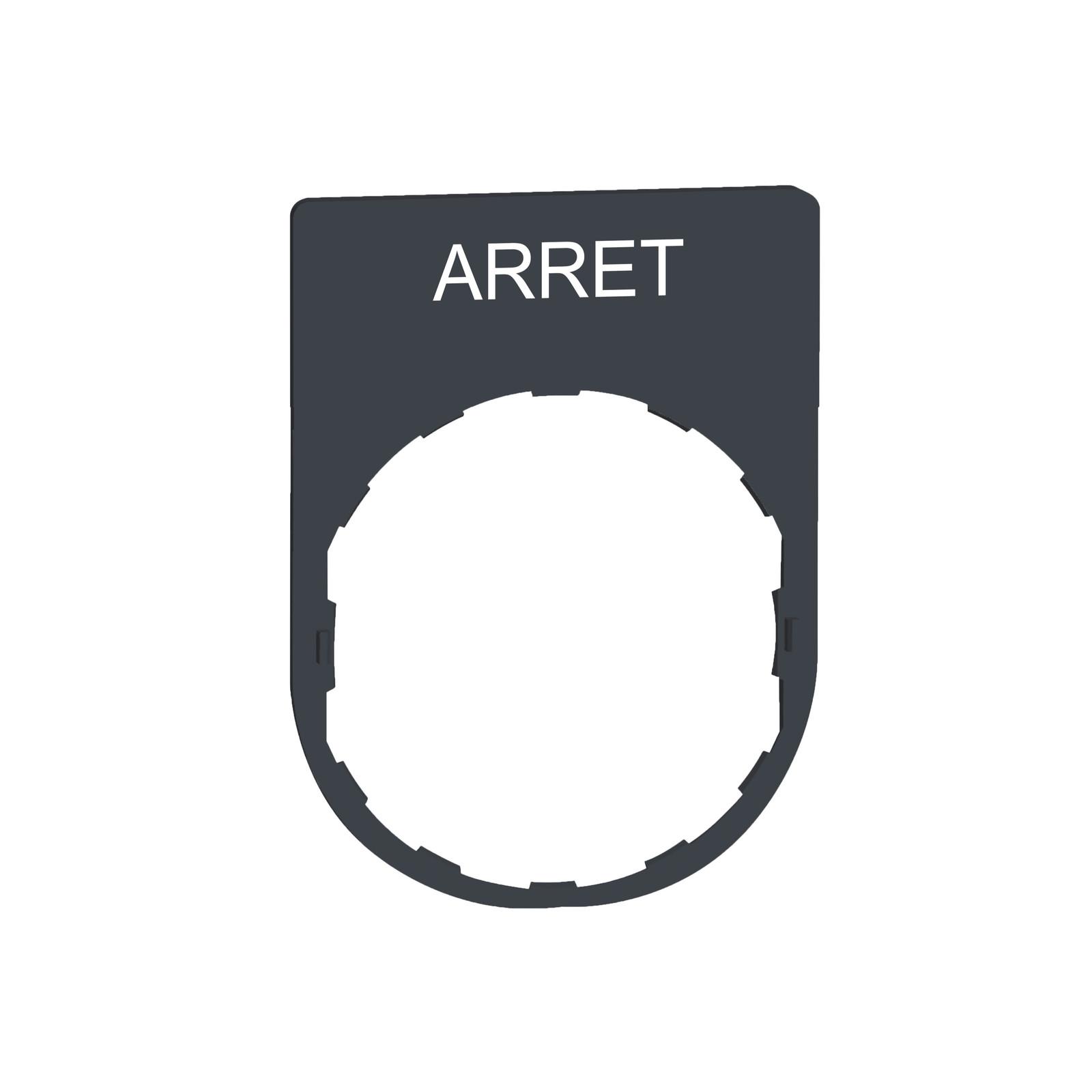 Legend plate, Harmony XB5, 30 x 40mm, plastic, dark grey, white marked ARRET