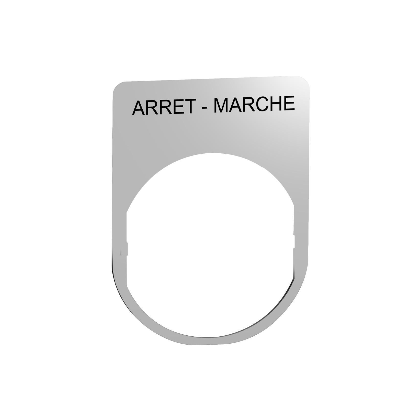 Legend plate, Harmony XB5, 30 x 40mm, metal, black marked ARRET-MARCHE