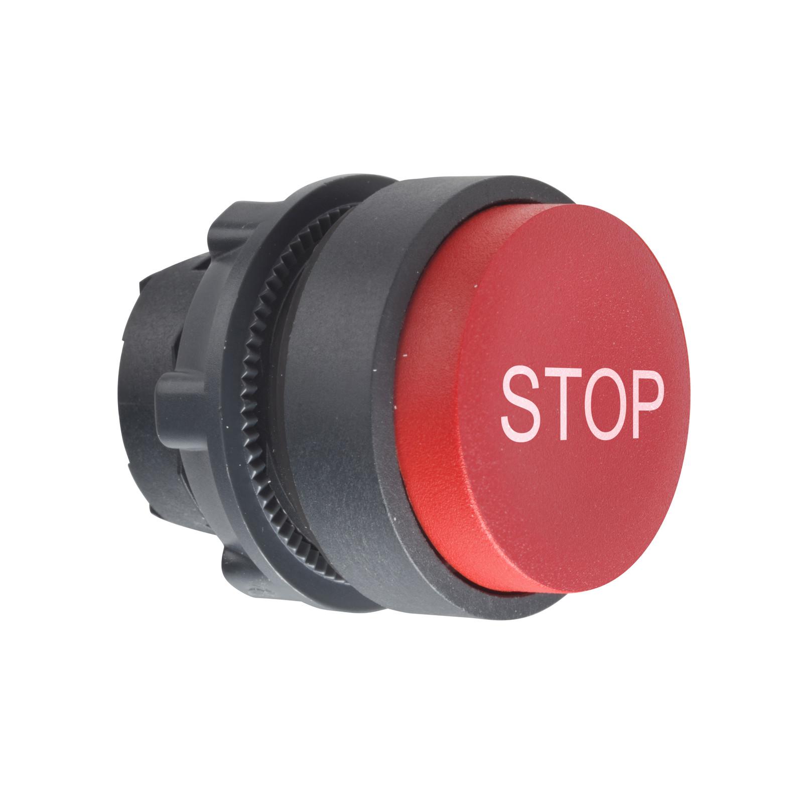 Projecting push button head 40mm, Harmony XB5, plastic, red, 22mm, spring return, marked STOP