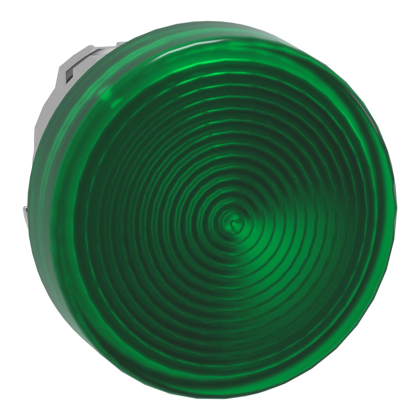Head for pilot light, Harmony XB4, metal, green, 22mm, universal LED, grooved lens
