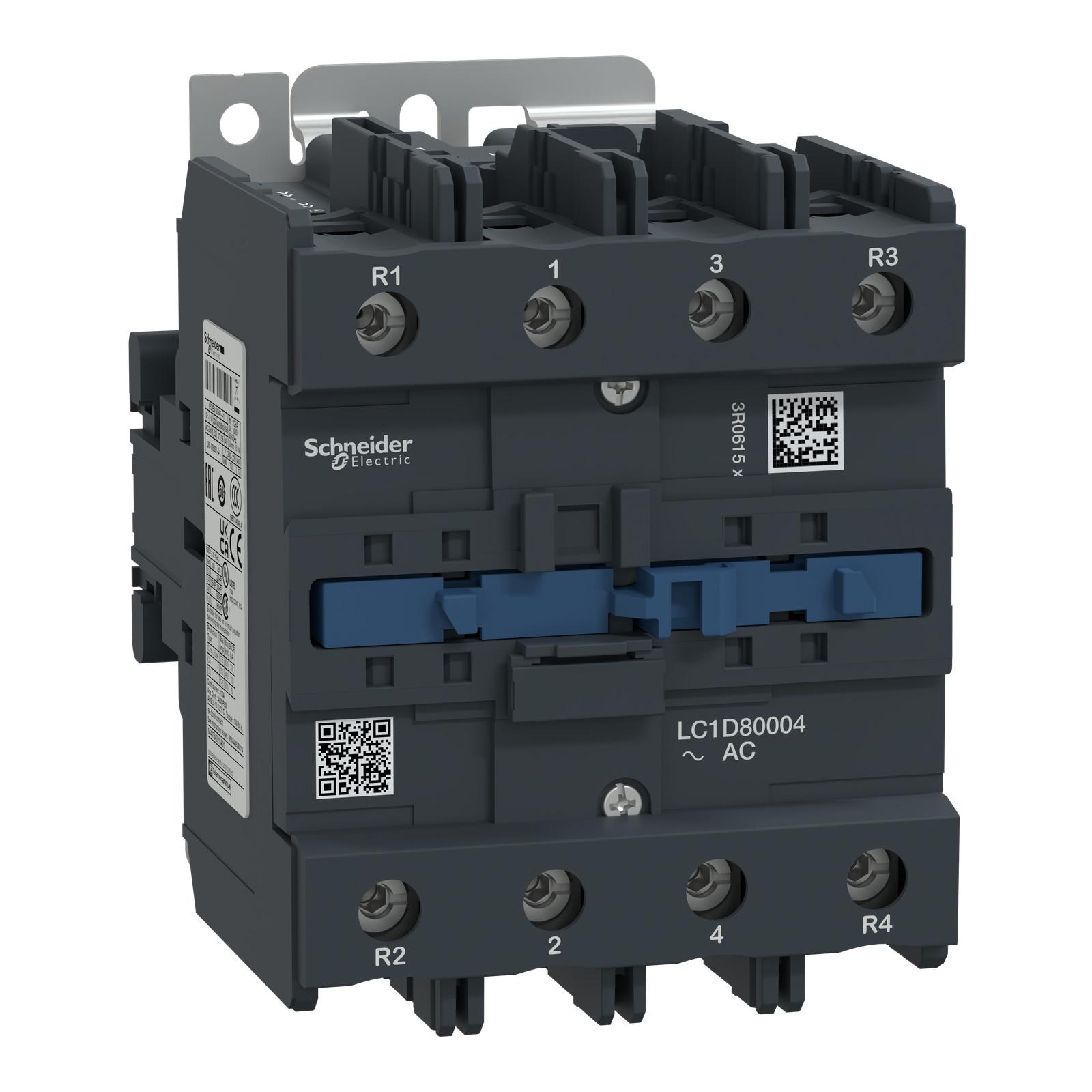 IEC contactor, TeSys Deca, nonreversing, 125A resistive, 4 pole, 4 NO, 415VAC 50Hz coil, open style