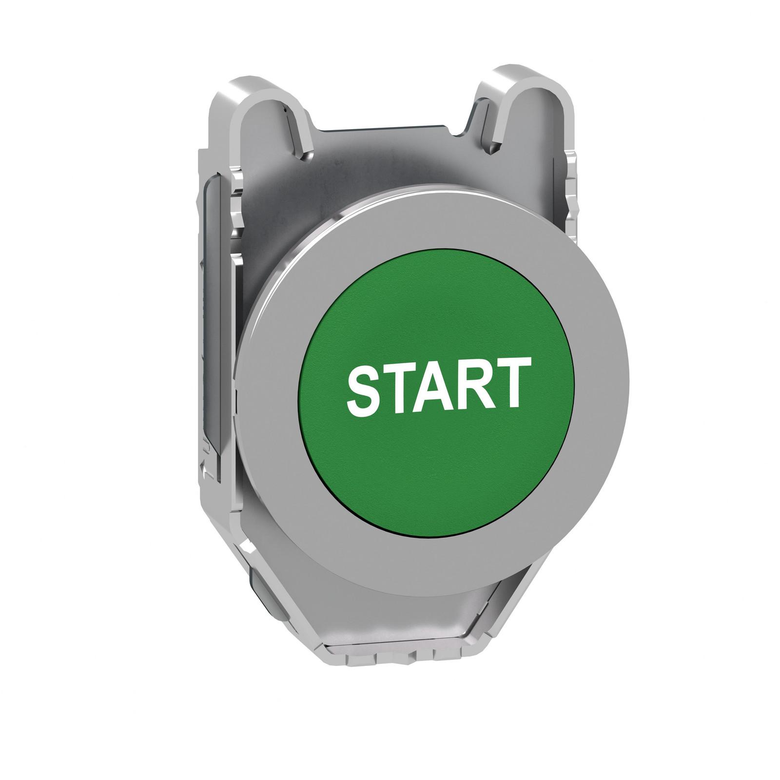 Flush mounted push button head, Harmony XB4, metal, green, 30mm, spring return, marked START