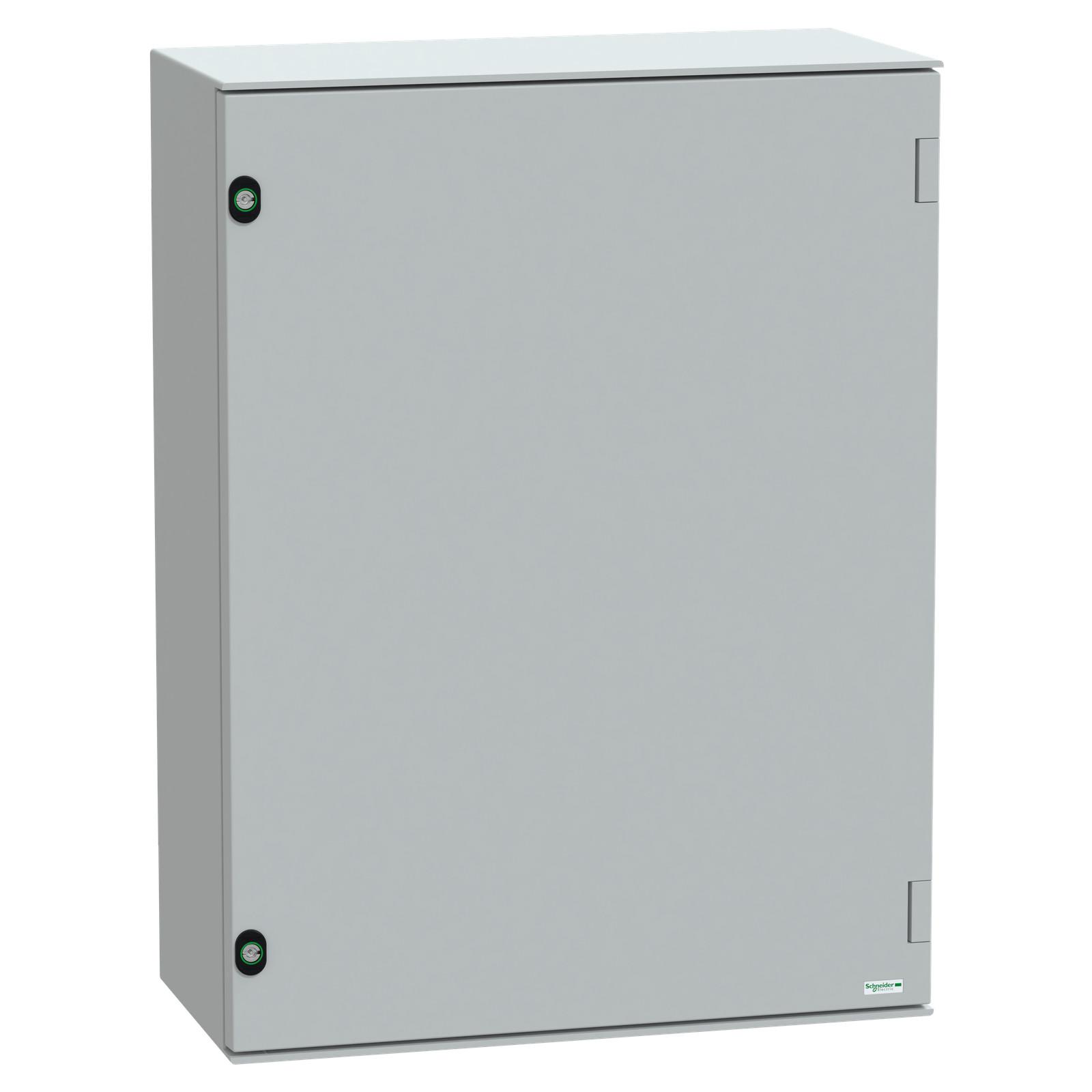 Wall mounted polyester enclosure, Thalassa PLM, plain door, with metallic plate, 847x636x300mm, IP66, IK10, RAL 7035