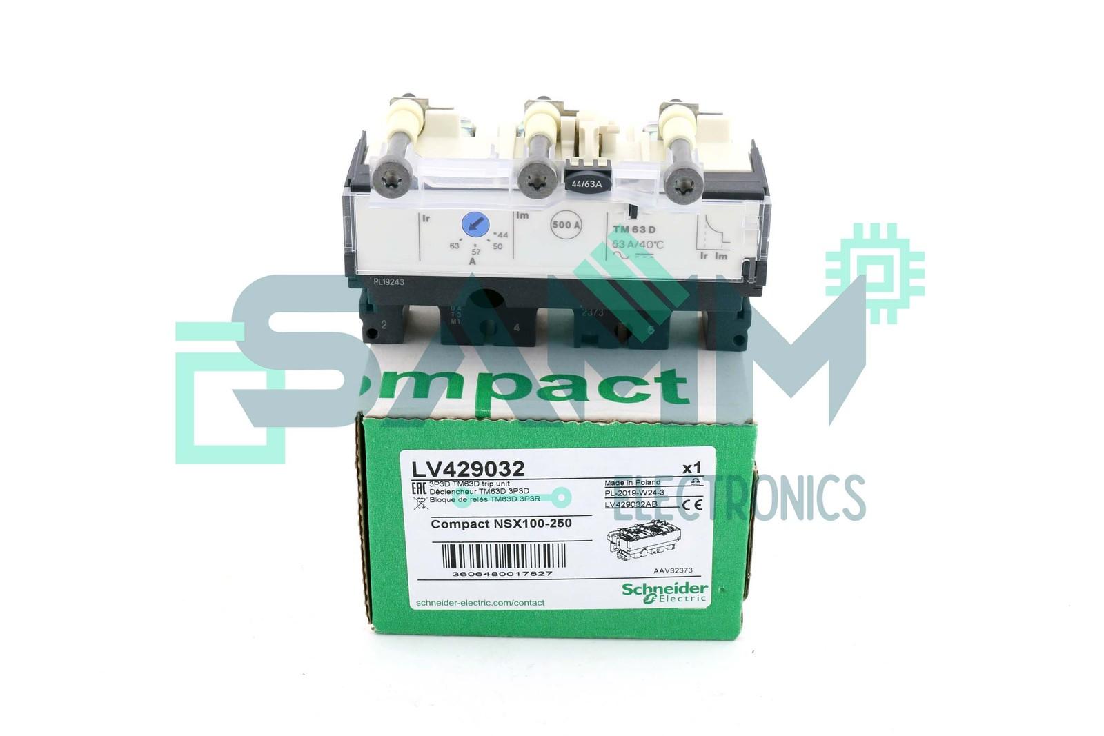 trip unit TM63D for ComPact NSX 100/160/250 circuit breakers, thermal magnetic, rating 63 A, 3 poles 3d