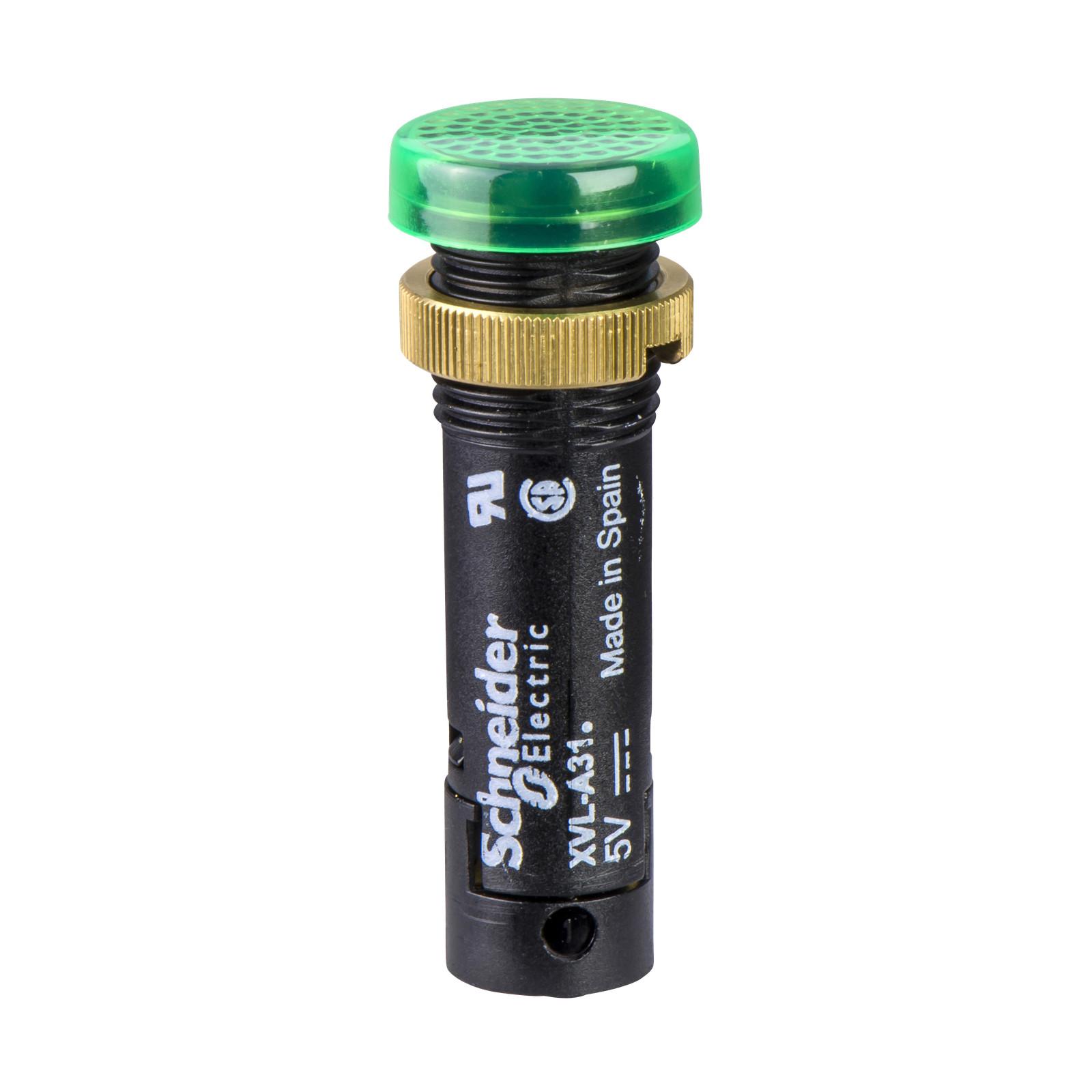 Pilot light, Harmony XVL, plastic, green, 12mm, covered LED, 12V DC