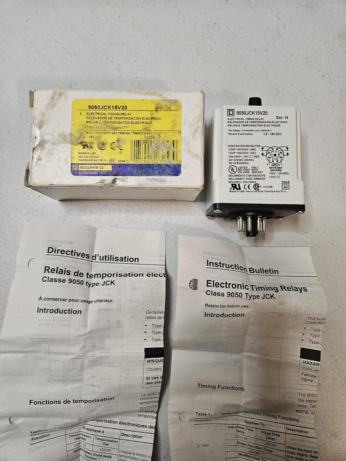 Timing Relay, Type JCK, plug In, on delay, adjustable time, 1.8 to 180 seconds, 10A, 240 VAC, 120 VAC/110 VDC