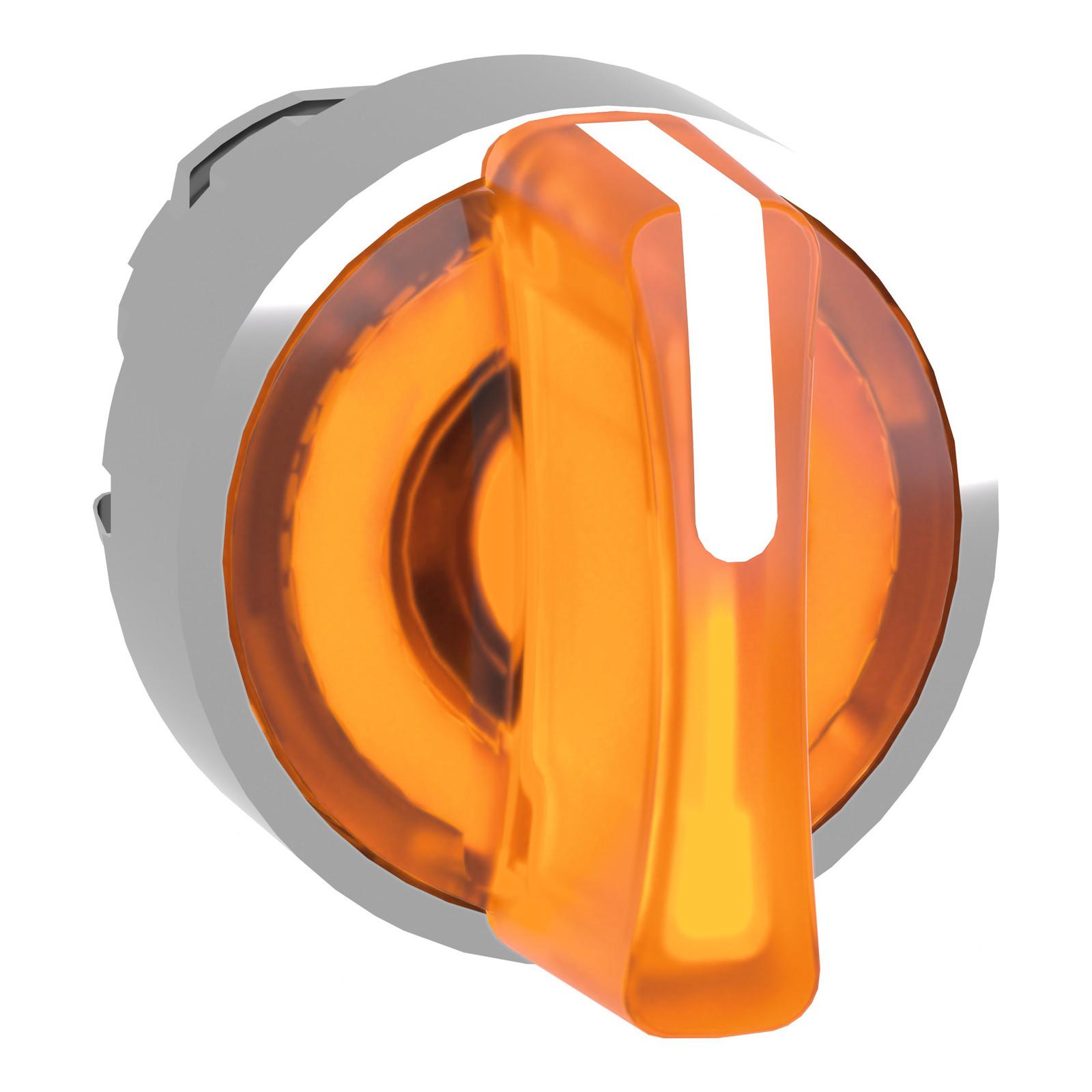 Head for illuminated selector switch, Harmony XB4, metal, orange handle, 22mm, universal LED, 3 positions, left to center