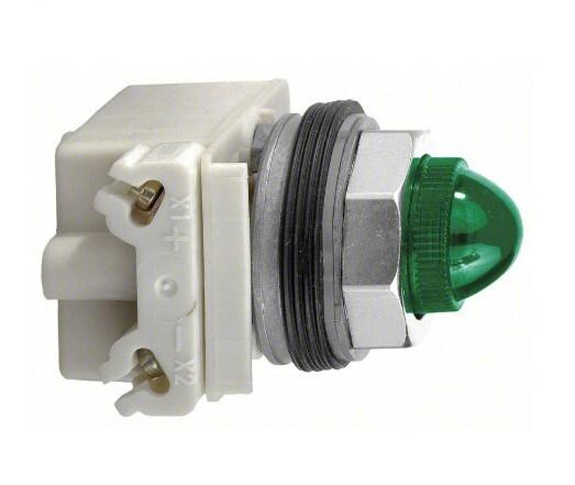 Pilot light, Harmony 9001K, metal, polycarbonate, domed, green, 30mm, LED green, 120V