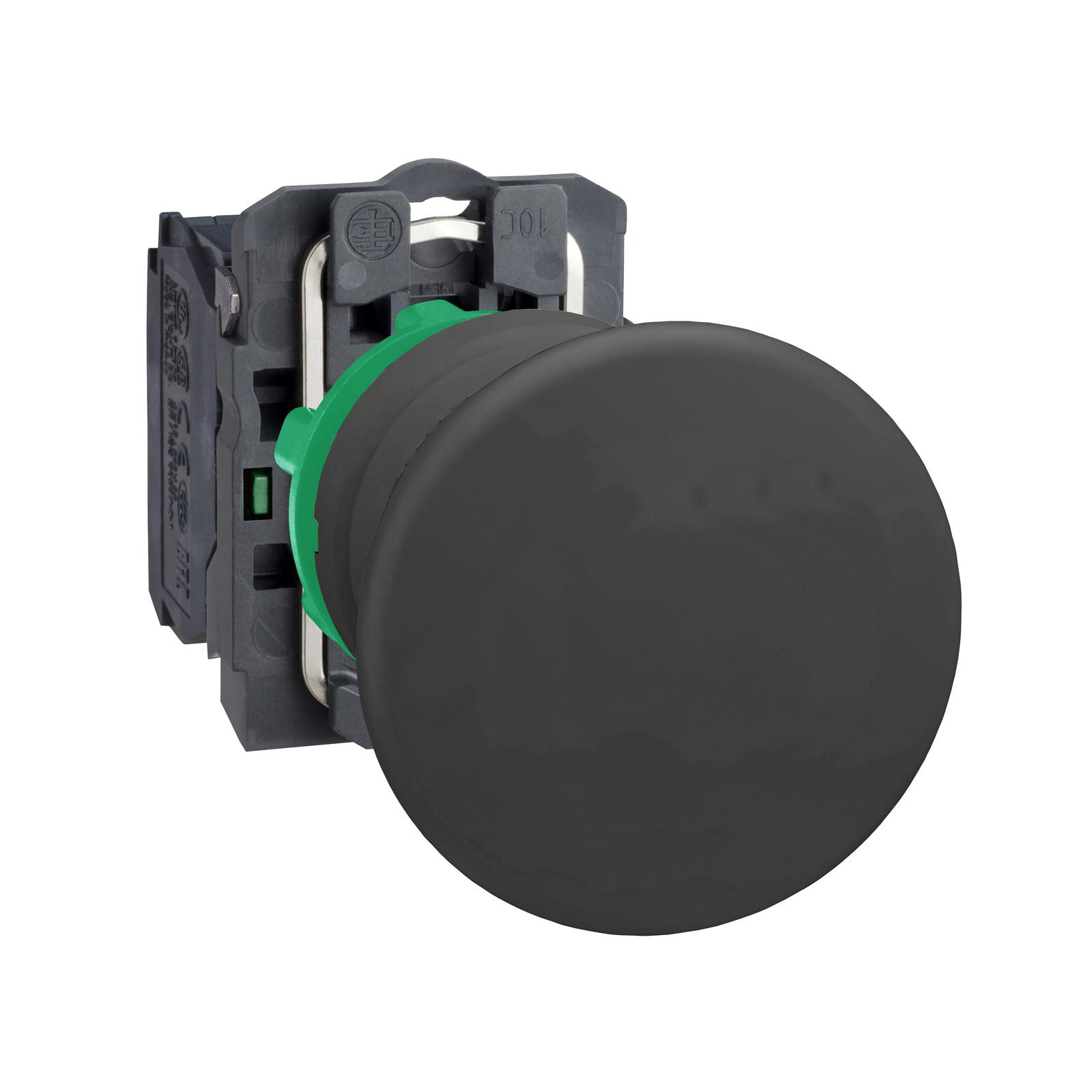Push button, Harmony XB5, plastic, black mushroom 40mm, 22mm, spring return, unmarked, 1NO