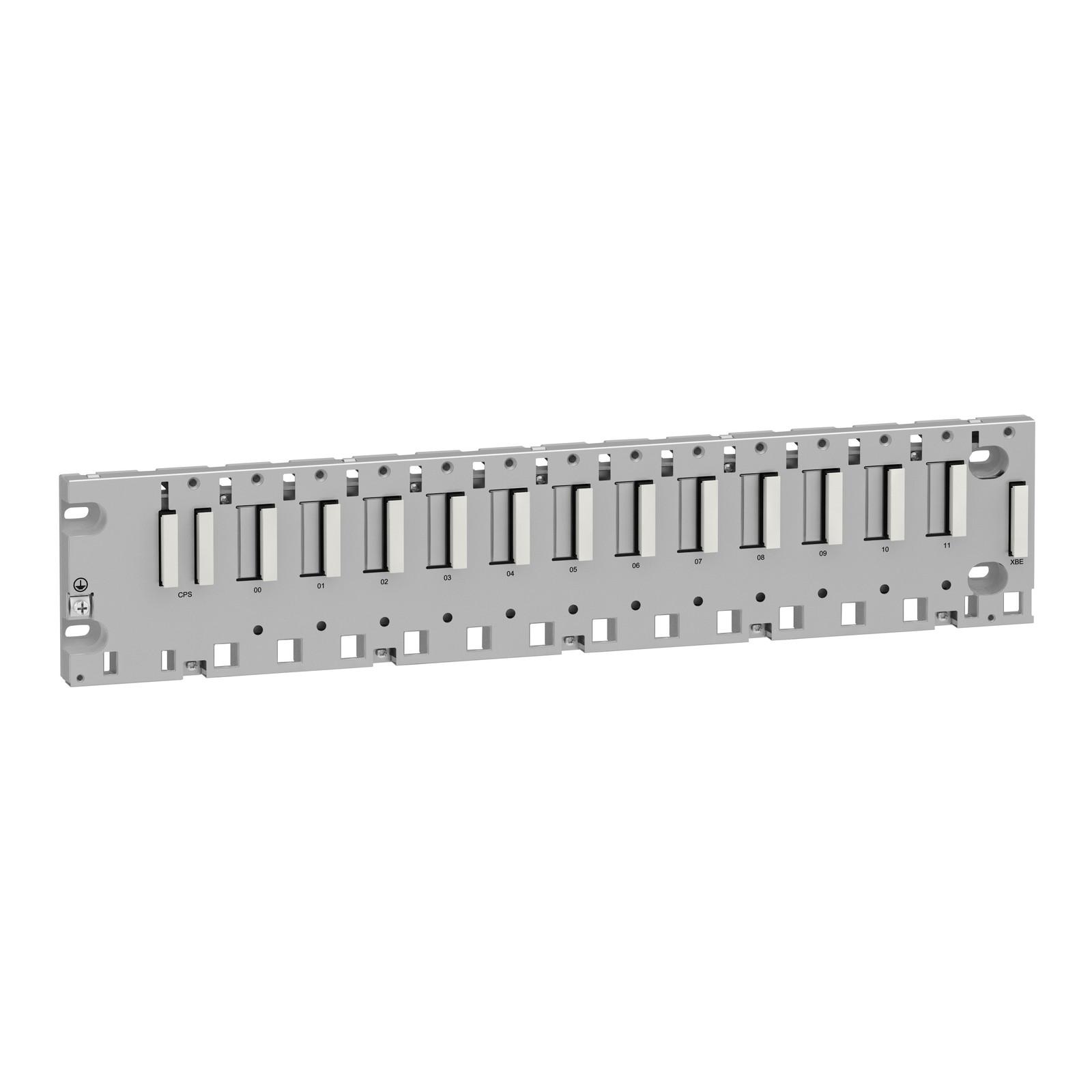 rack, Modicon M340 automation platform, 12 slots, panel, plate or DIN rail mounting, ruggedized