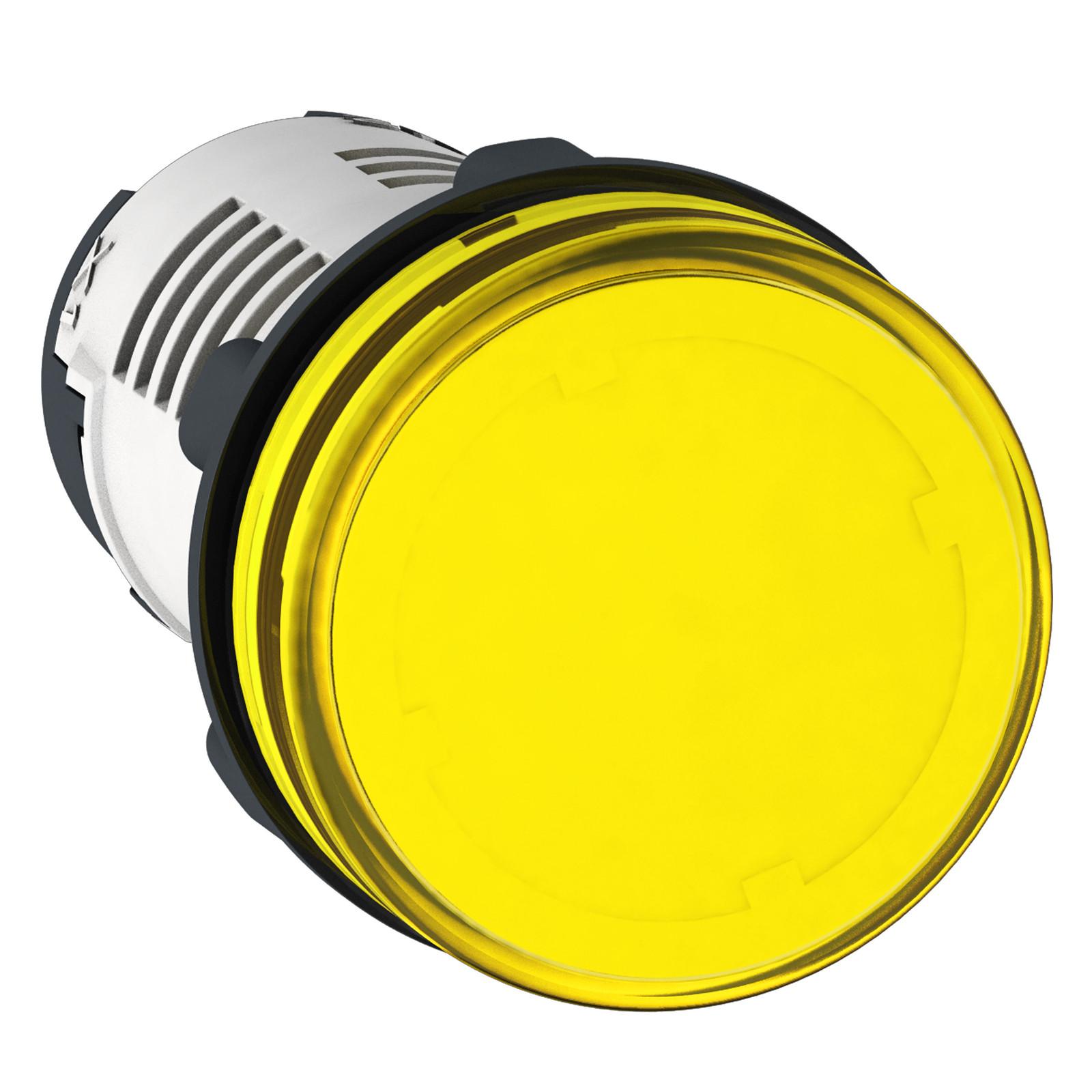 Monolithic pilot light, Harmony XB7, plastic, yellow, 22mm, integral LED, 110...120V AC