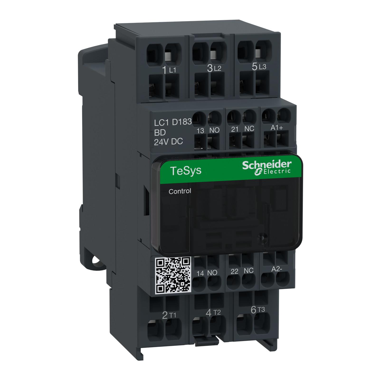 IEC contactor, TeSys Deca, nonreversing, 18A, 10HP at 480VAC, 3 phase, 3 pole, 3 NO, 24VDC coil, open style