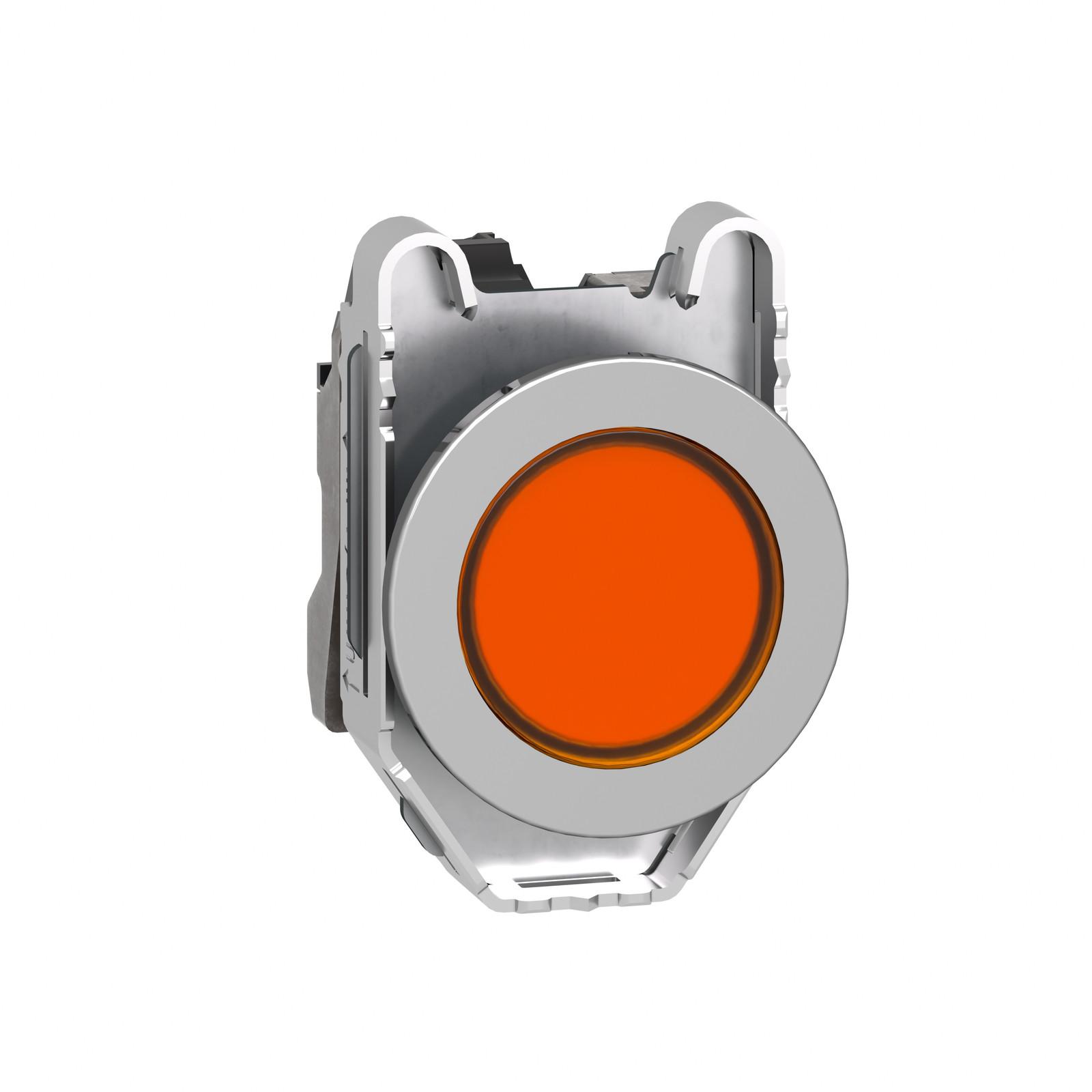 Pilot light, Harmony XB4,metal, orange flush mounted, 30mm, universal LED, plain lens, 230...240V AC