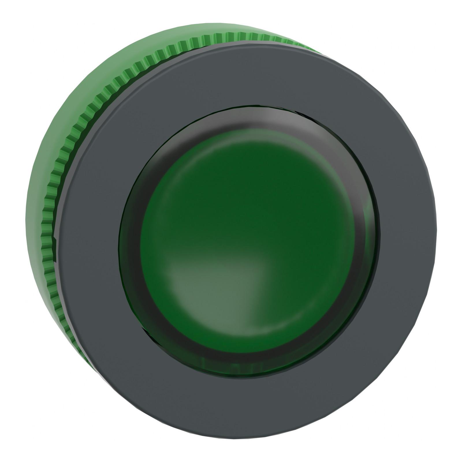 Head for illuminated push button, Harmony XB5, antimicrobial, green, white, 30mm, universal LED, plain lens