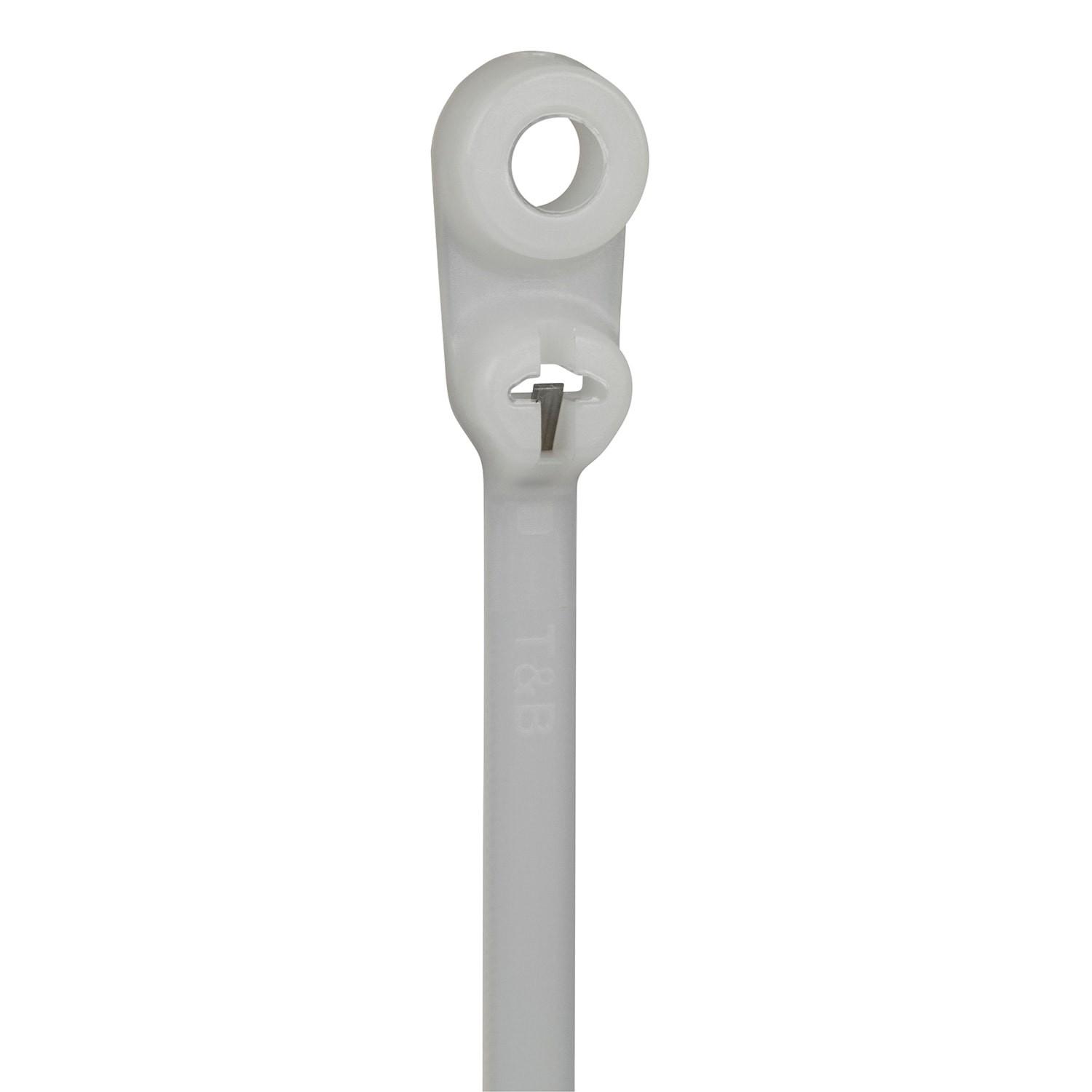 Integrated Mounting Hole Cable Tie, Natural Polyamide (Nylon 6.6) for Temperatures up to 85 Degrees Celsius (185 F) for Indoor Applications, Length of 198.88mm (7.83 Inches), Width of 4.83mm (0.19 Inches), Thickness of 1.4mm (0.055 Inches), Tensile Streng