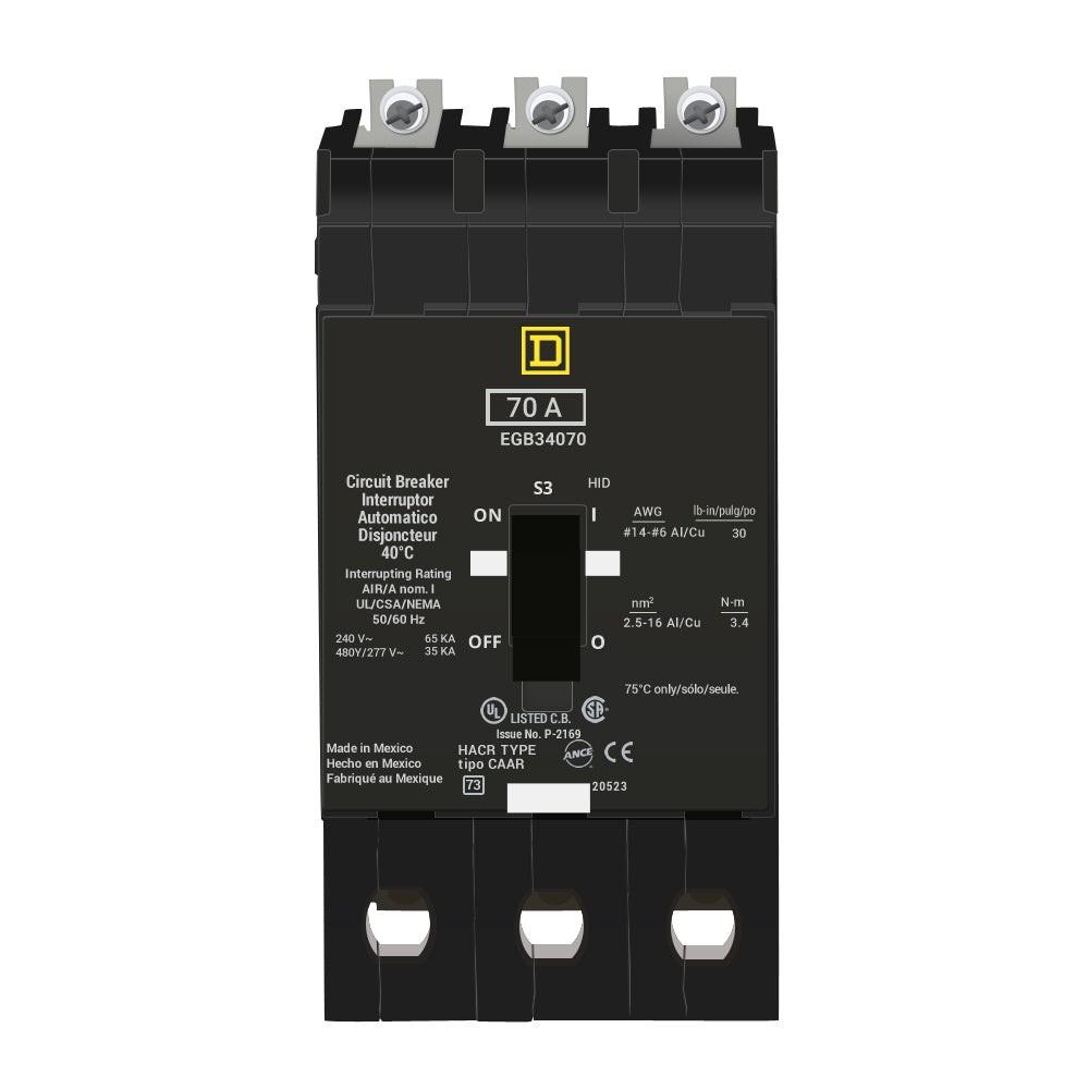 Mini circuit breaker, E-Frame, 70A, 3 pole, 480Y/277 VAC, 65 kA max, bolt on